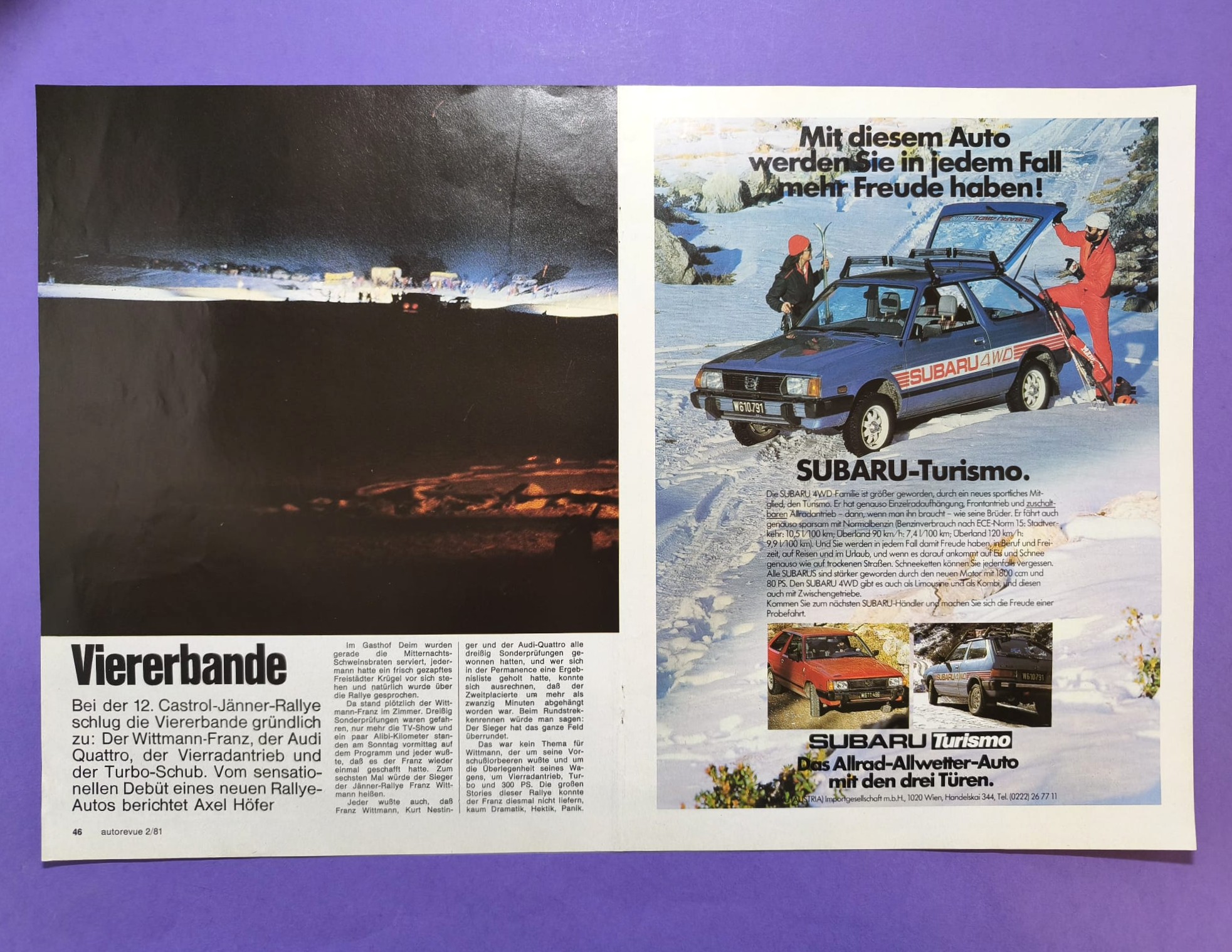 altes Poster Audi Quattro Weltpremiere, Franz Wittmann, Kurt Nestinger, Sieger Jänner Rallye Freistadt 1981, 28x42cm