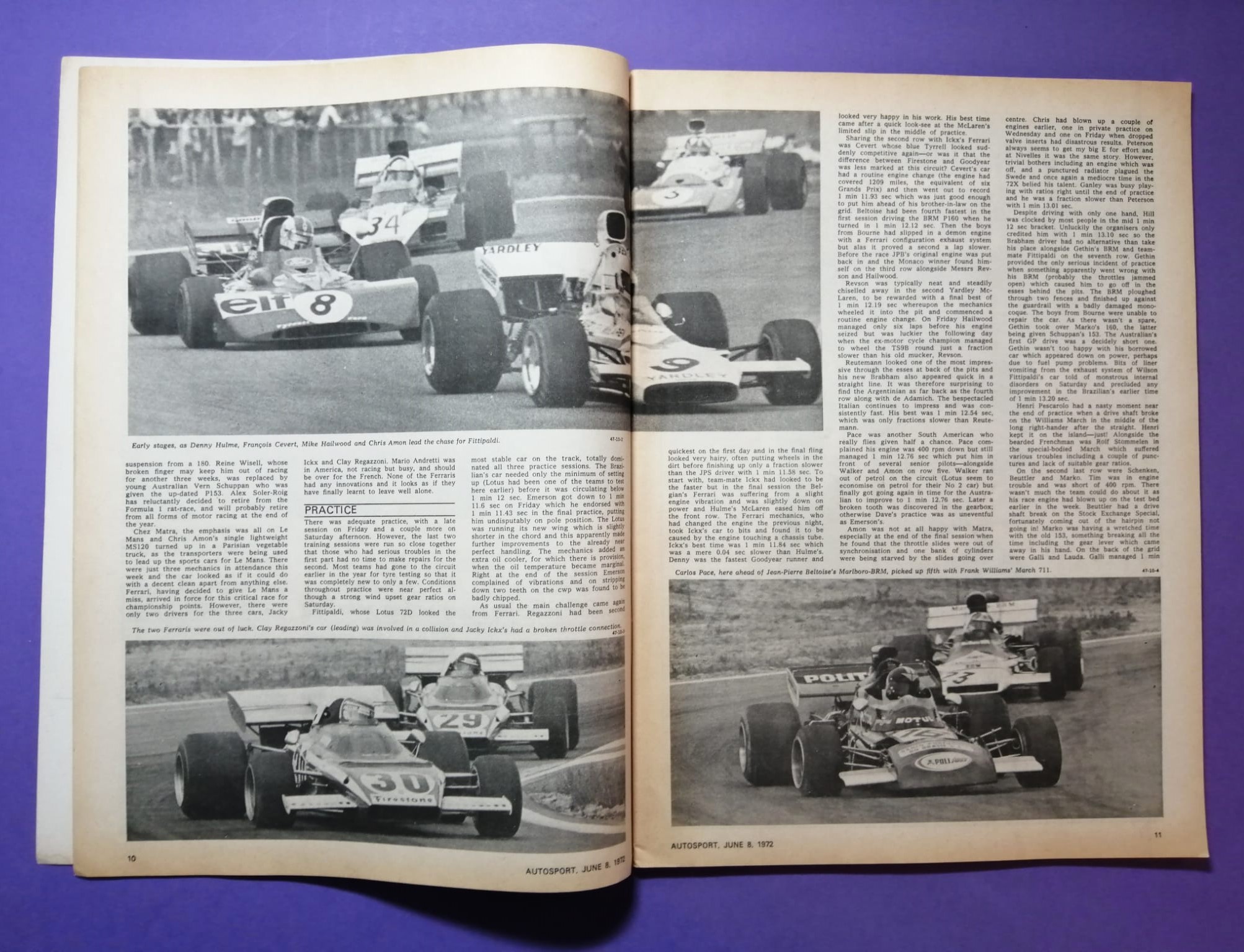 alte Zeitschrift Magazin Heft Autosport, 8. Juni 1972, Emerson Fittipaldi John Player Lotus72, Francois Cevert Tyrrell, Formel 1 Grand Prix, .. Englisch!