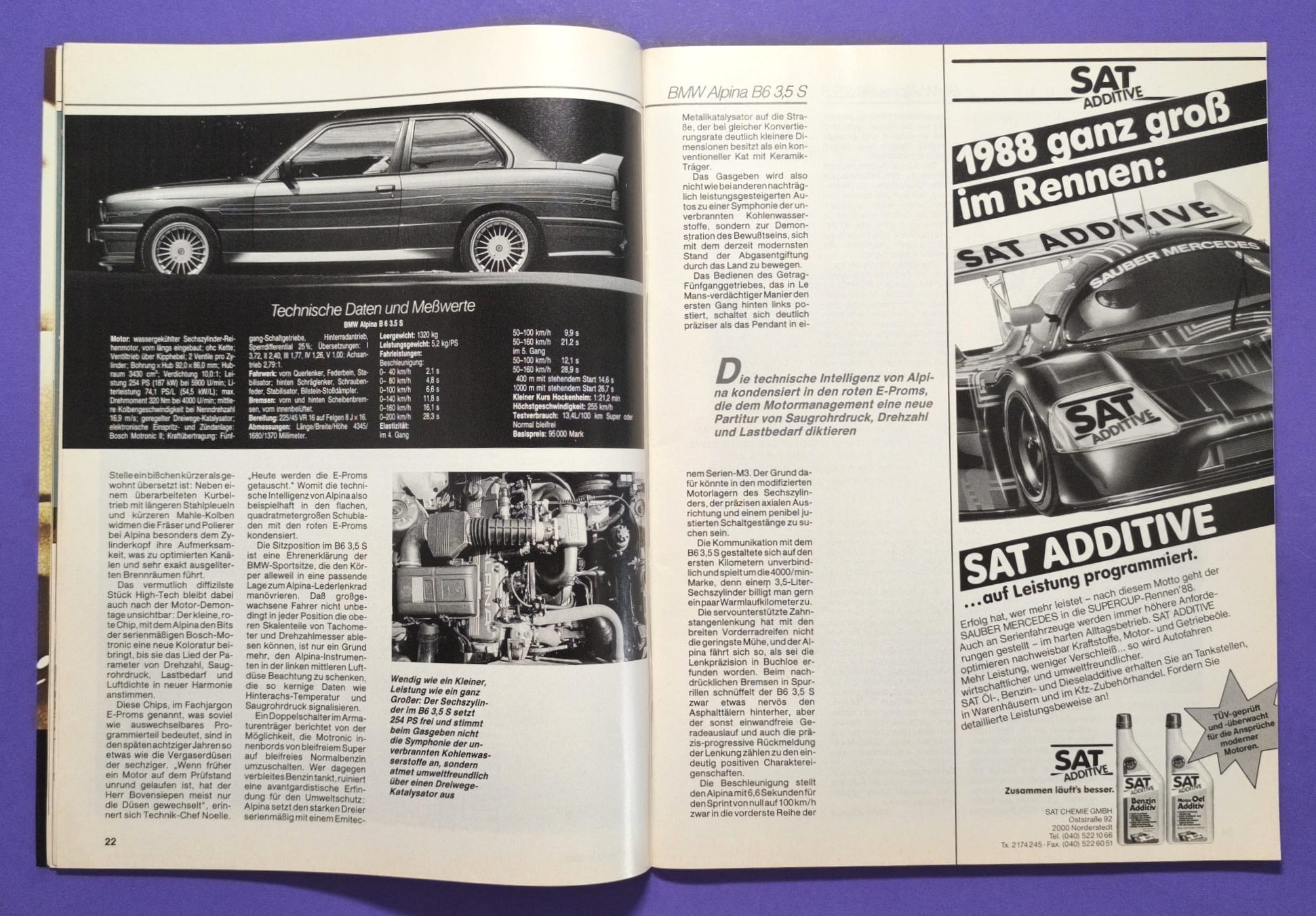 alte Zeitschrift Magazin Heft Sport Auto, 9/1988, West Zakspeed Formel 1 Grand Prix, Test BMW Alpina B6 3.5S E30, Martini Porsche 911, 935/78 Moby Dick, Würth Supercup, Ayrton Senna,..
