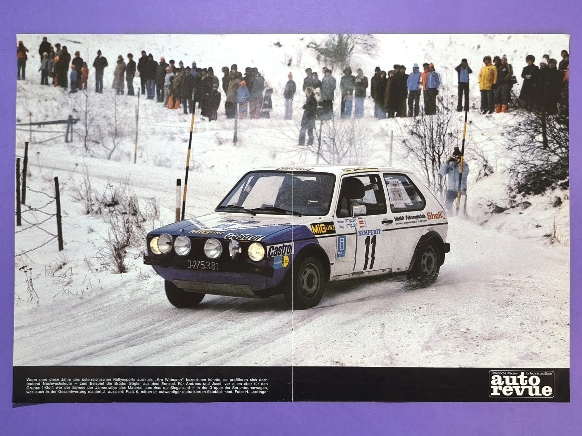 altes Poster VW Golf 1, Andreas und Josef Stigler, Jänner Rallye Freistadt 1979, 28x42cm