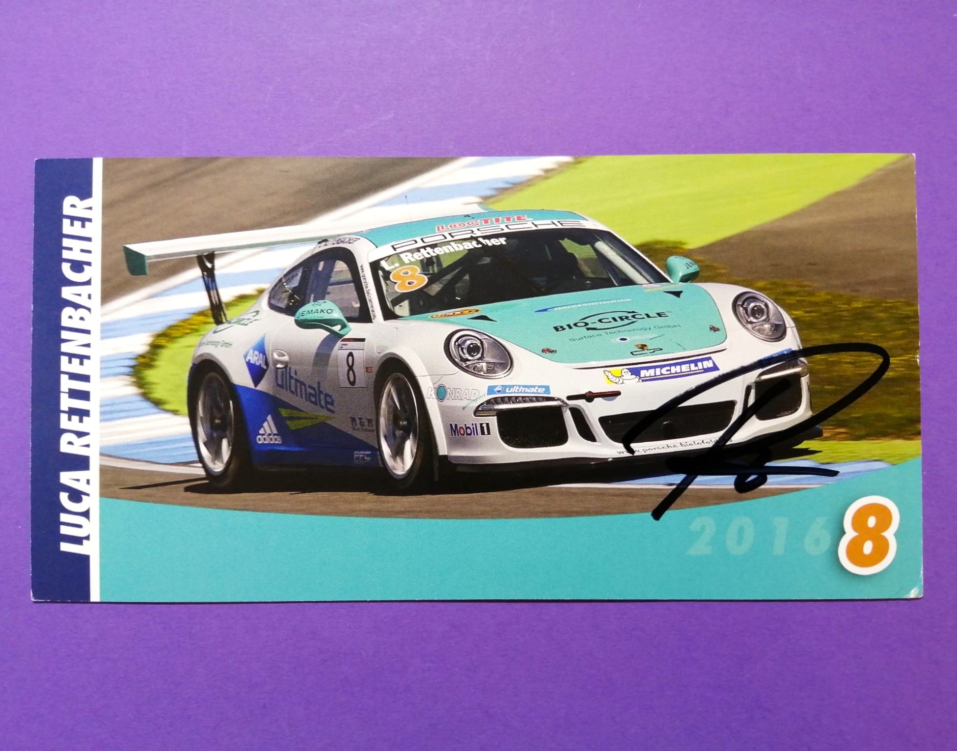 Original Autogramm, Luca Rettenbacher, Konrad Porsche 911 Carrera Cup 2016, Karte 10x21cm