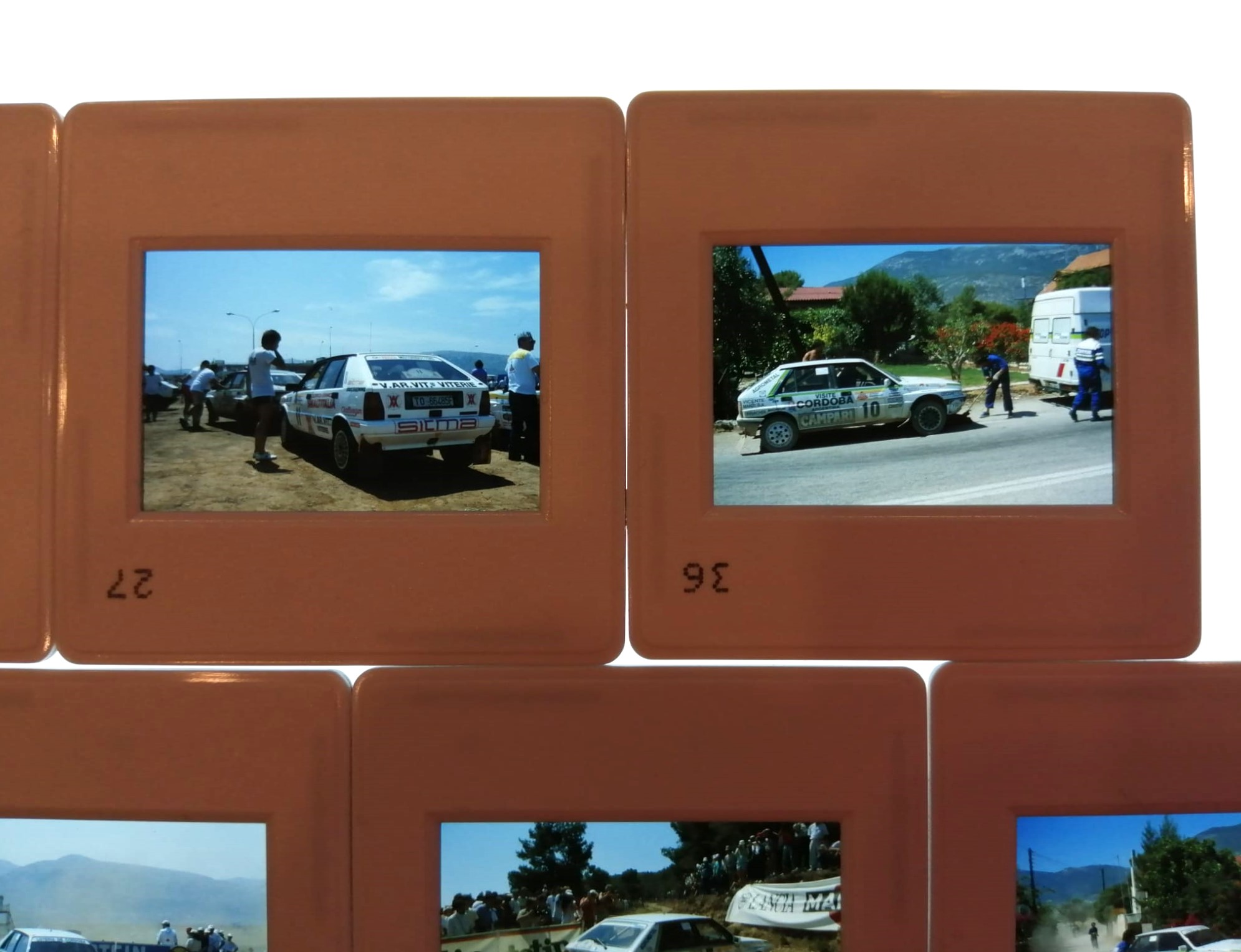 11 Stück alte Presse Foto DIAs, Lancia Delta Integrale, Acropolis Rallye WM 1988, 5x5cm 