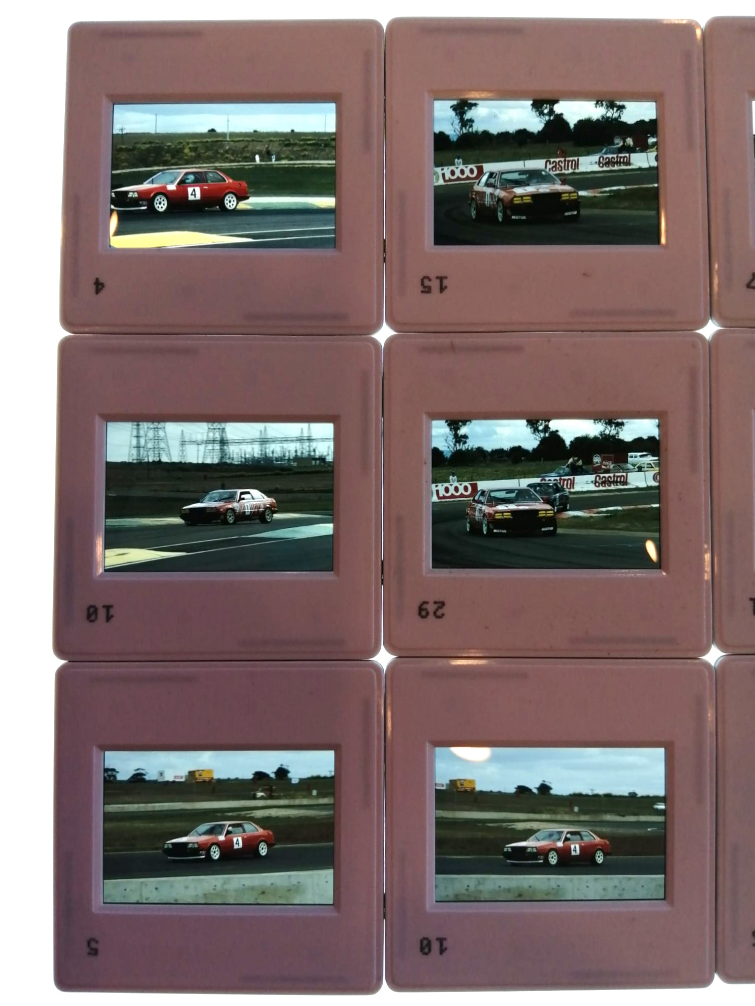 RARITÄT! 9 Stück alte Presse Foto DIAs, Bartlett, Hahne, Livio, Gunnella, Tesini, Imberti Maserati Biturbo 331 B25, Tourenwagen WM Australien Calder 1987, 5x5cm