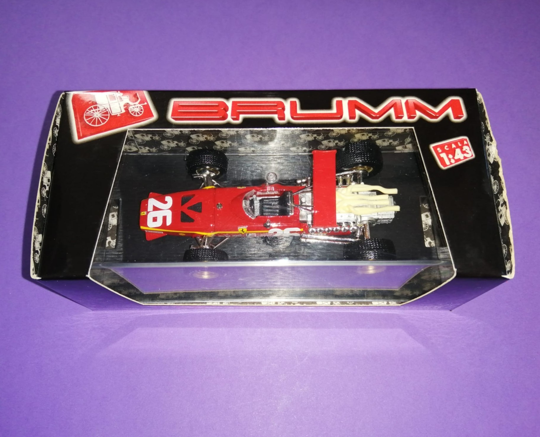 BRUMM Modellauto 1:43, Jacky Ickx, Ferrari 312, Sieger Formel 1 Grand Prix Frankreich Rouen 1968, in Original Plexiglasbox und Kartonhülle. 