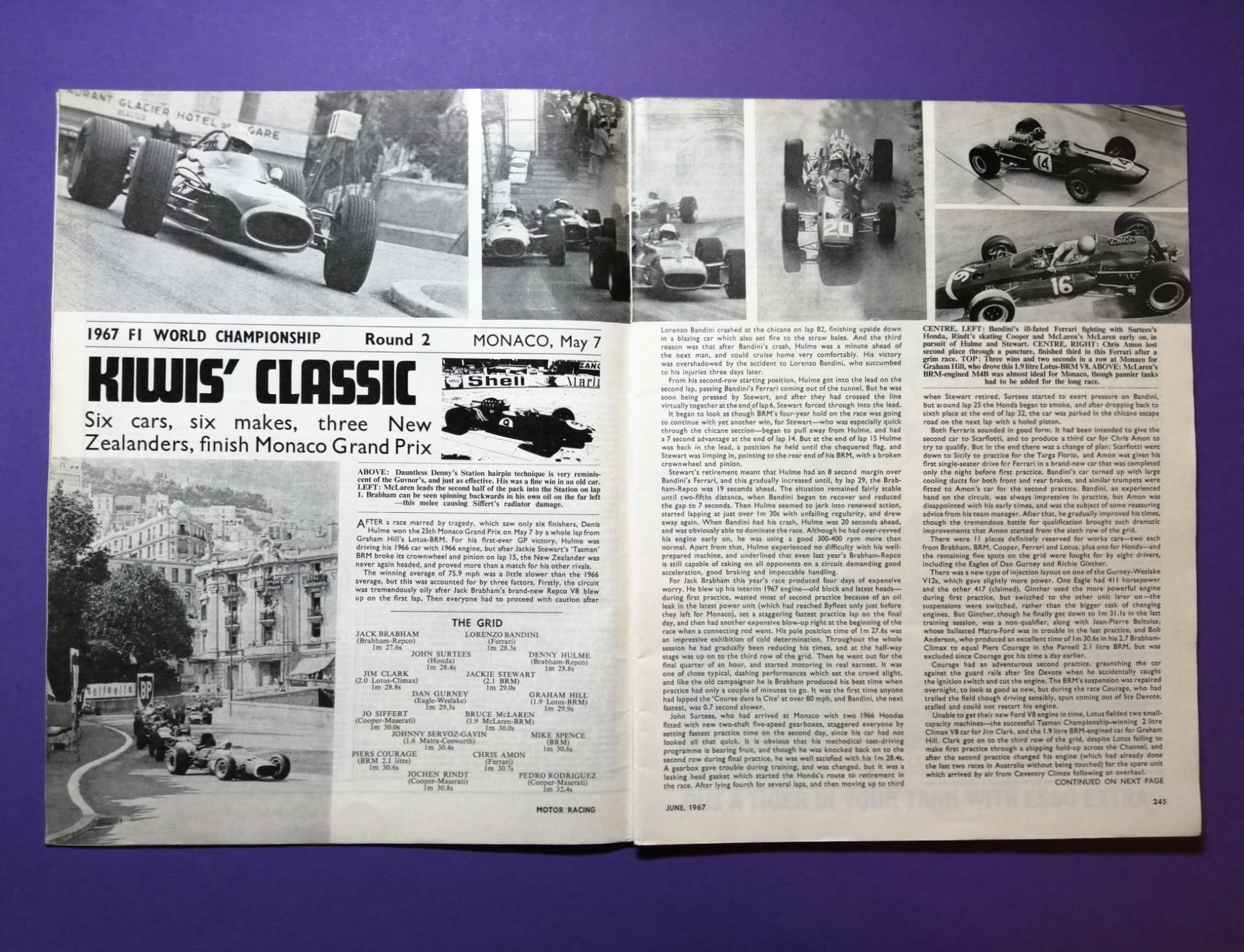 alte Zeitschrift Magazin Heft Motor Racing, 06/1967, Alfa-Romeo Tipo 33, Formel 1 Grand Prix Monaco, Mittelposter MG-B,.. Englisch!
