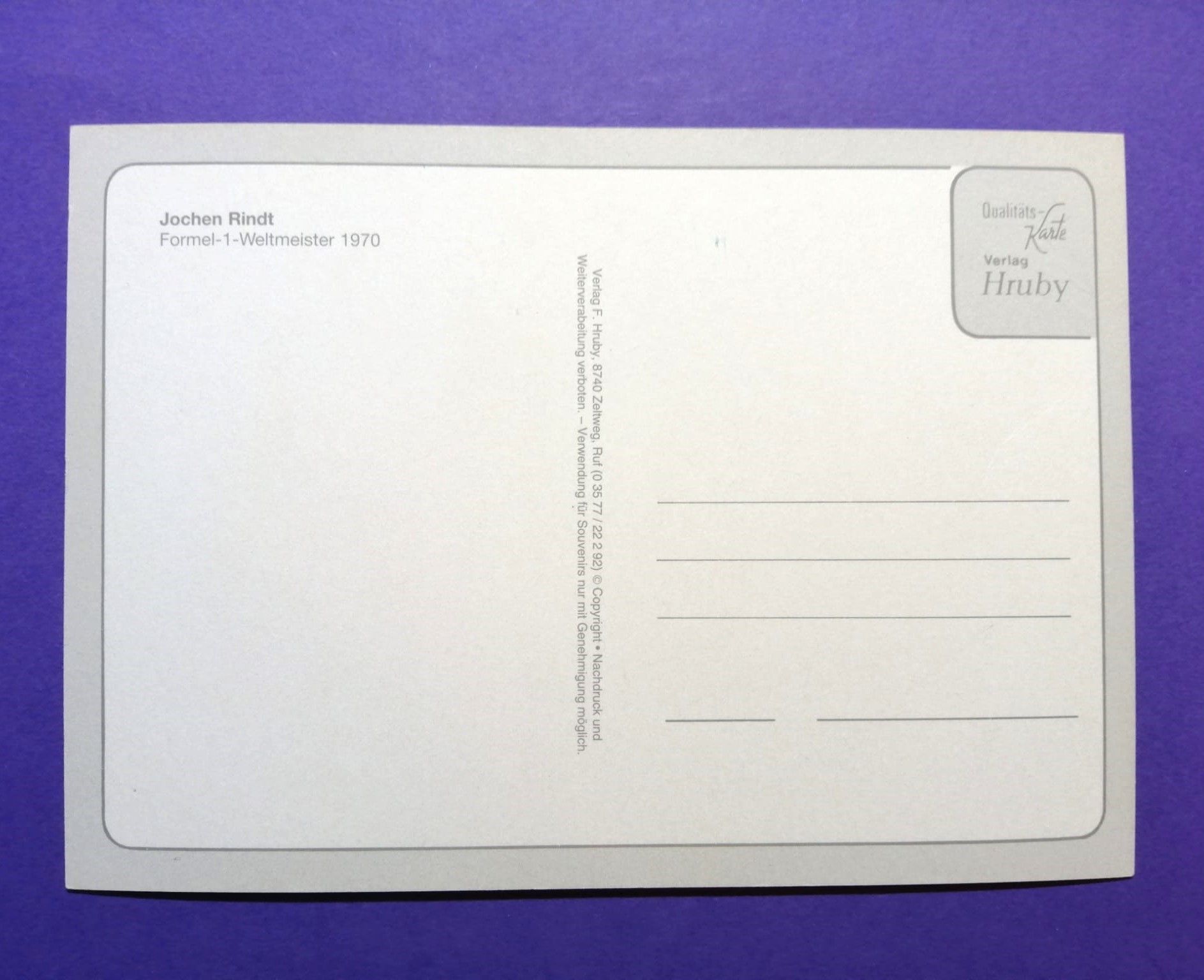 alte Postkarte in Bilderrahmen, Jochen Rindt, Lotus, Formel 1 Grand Prix Weltmeister 1970, 14x20x1,5cm