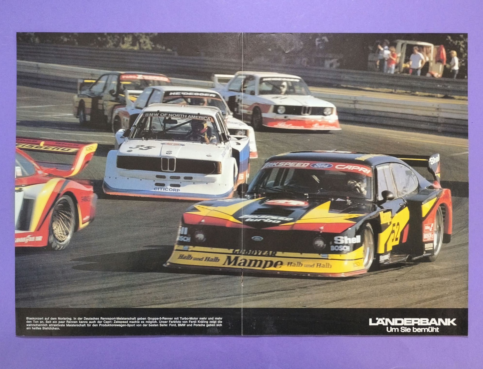 altes Poster Zakspeed Ford Capri Turbo, Hans Heyer, DRM Tourenwagen Norisring Nürnberg 70er Jahre, 28x42cm
