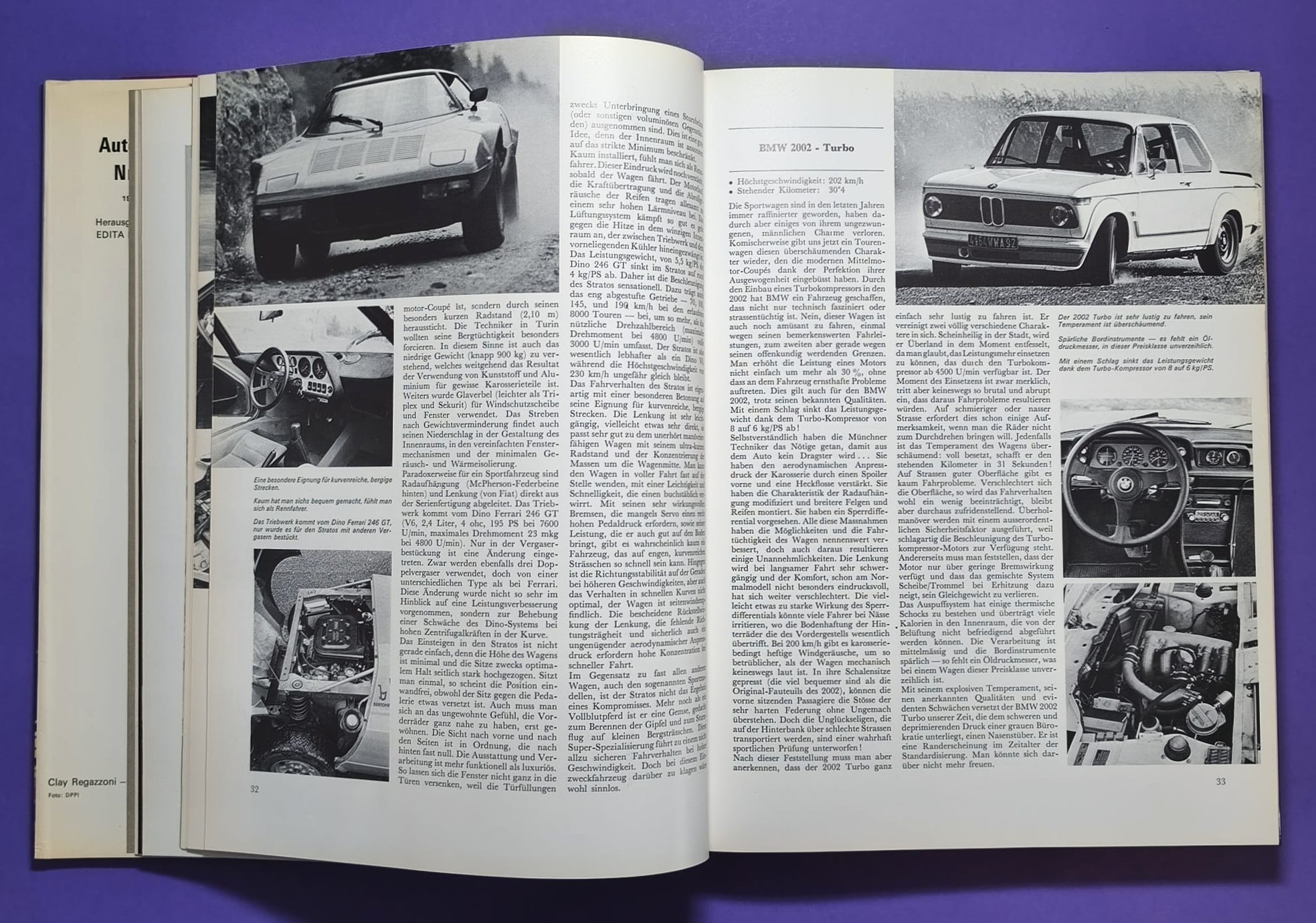altes Buch, Auto Jahr 1974-1975, Nr. 22, Lancia Stratos, Renault R5, Audi Coupe Studie,.. Formel 1, LeMans, Rallye, Tourenwagen,.. BMW, Ford Zakspeed, Lotus, Niki Lauda Ferrari, Matra, Porsche,..