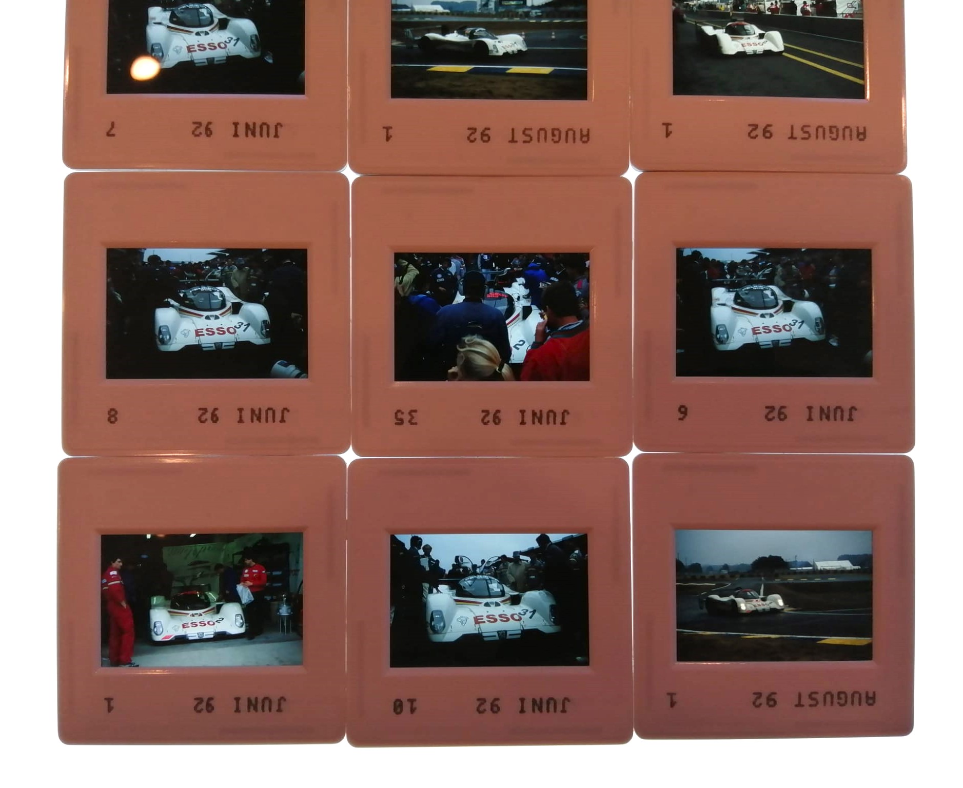 12 Stück alte Presse Foto DIAs, Peuegot 905, Sieger 24h LeMans 1992, 5x5cm