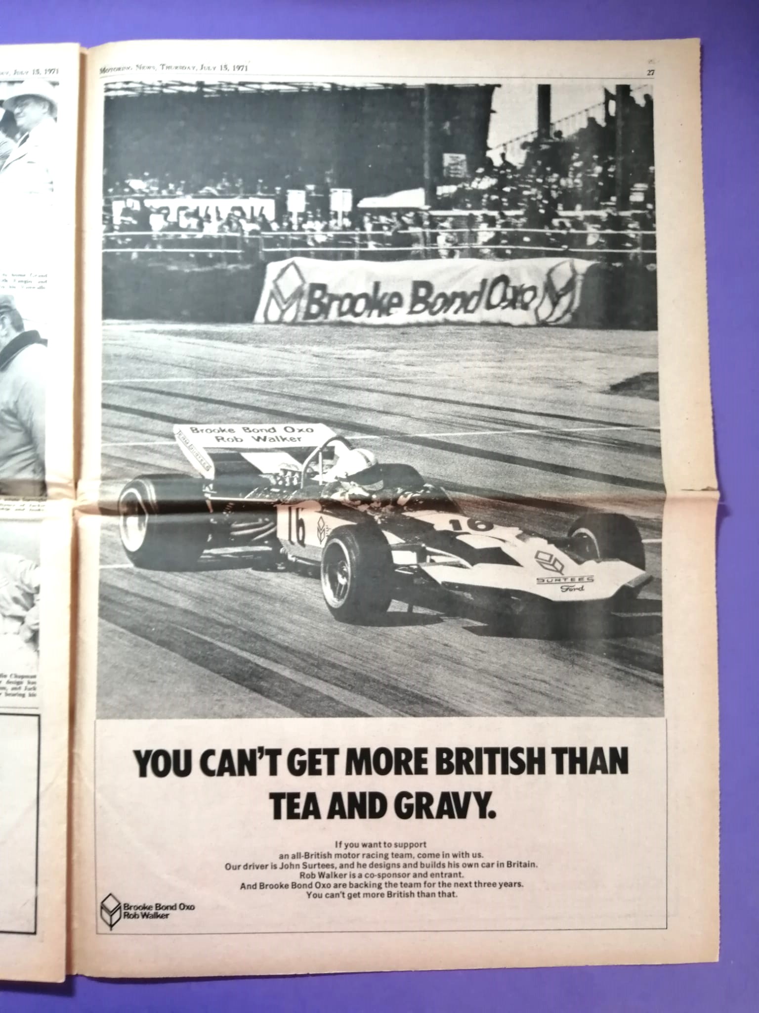 RARITÄT! alte Zeitung, Motoring News, 15. Juli 1971, Cevert, Hill, Siffert, Peterson, Stewart, BRM, Tyrrell, Formel 1 Grand Prix,.. Englisch