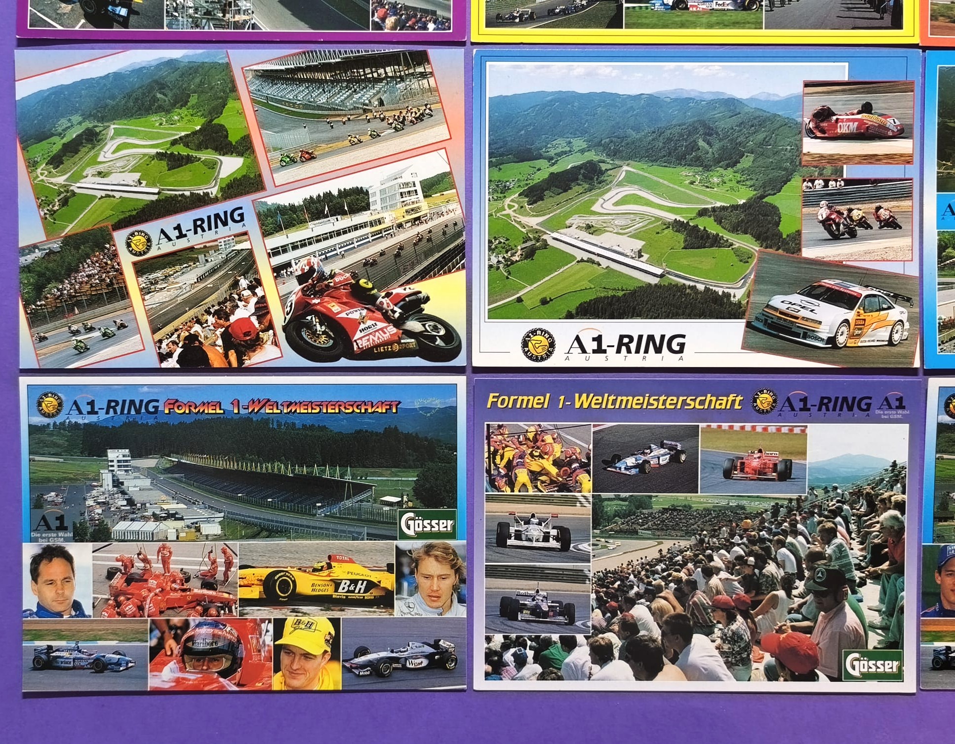 12 Stück alte Postkarten A1-Ring Austria, Spielberg, Formel 1 Grand Prix, Tourenwagen, Motorrad 90er Jahre, 10x15cm