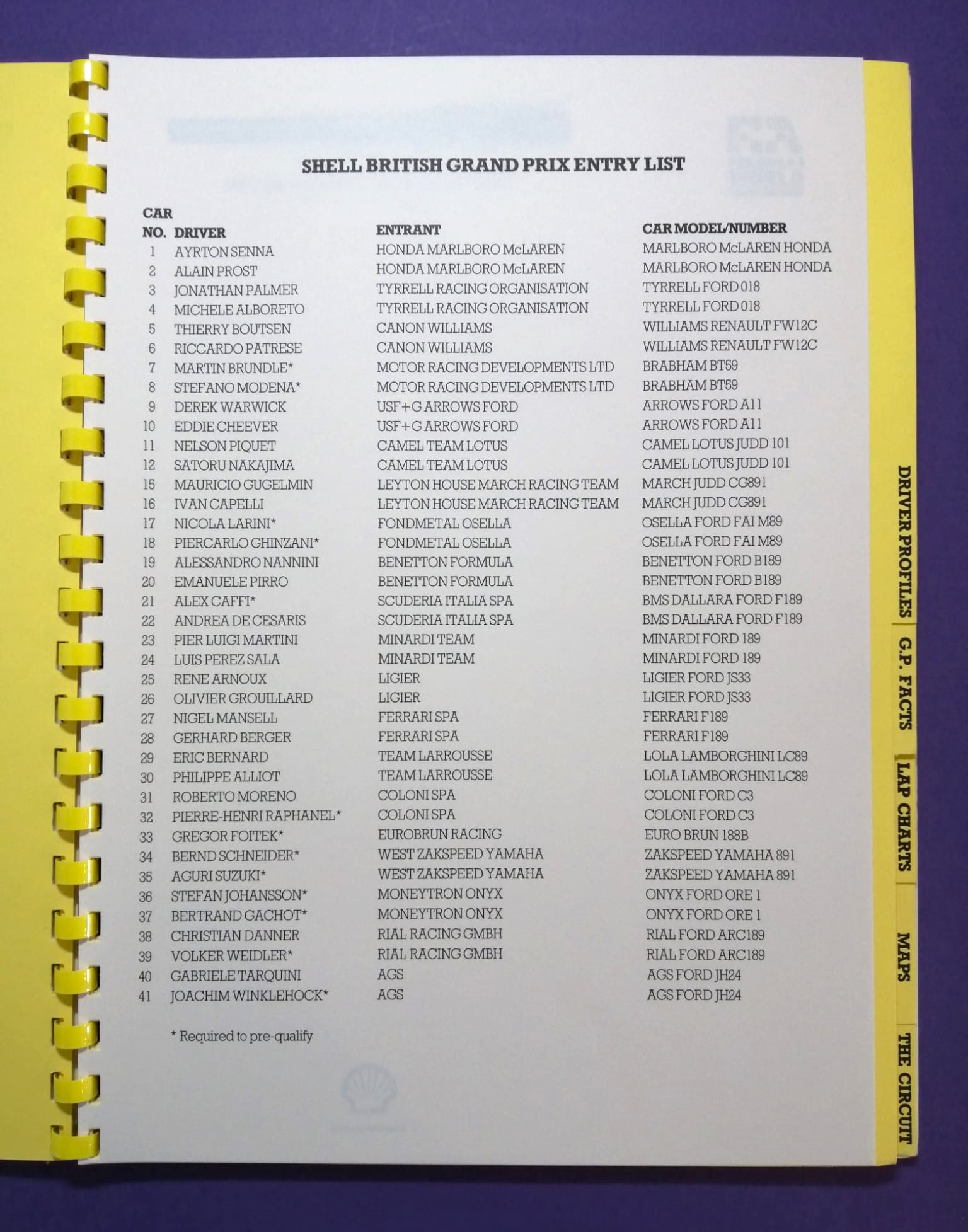 alte Original Pressemappe, Formel 1 Grand Prix Groß Britanien Silverstone 1989, ONYX, Ayrton Senna,.. 