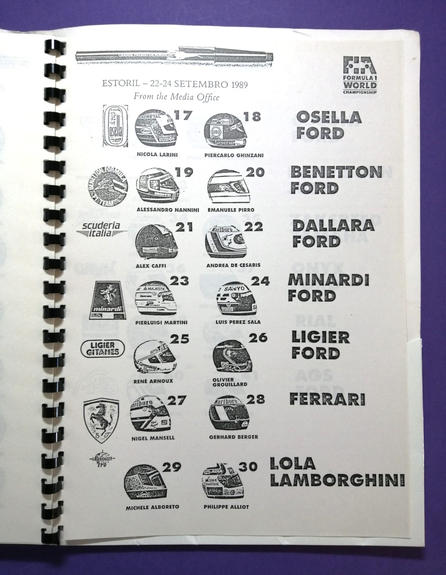 alte Original Pressemappe, Formel 1 Grand Prix Portugal Estoril 1989, ONYX, Ayrton Senna,..
