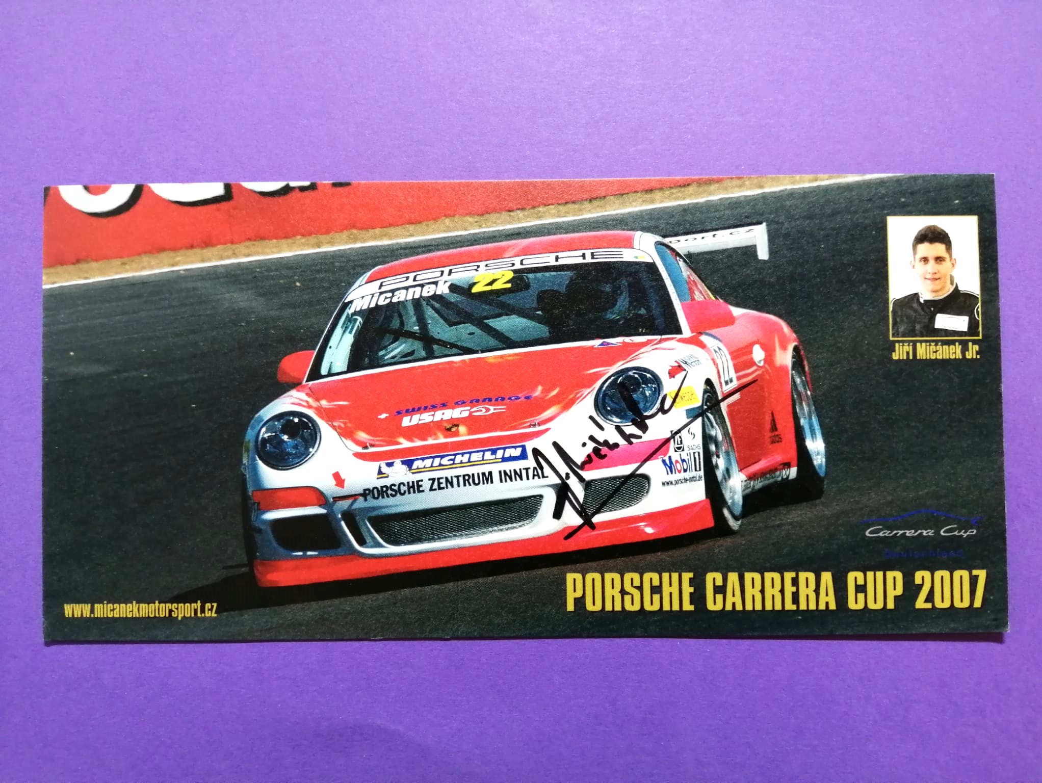 Original Autogramm, Jiri Micanek junior, Porsche 911 Carrera Cup 2007, Karte 10x21cm 