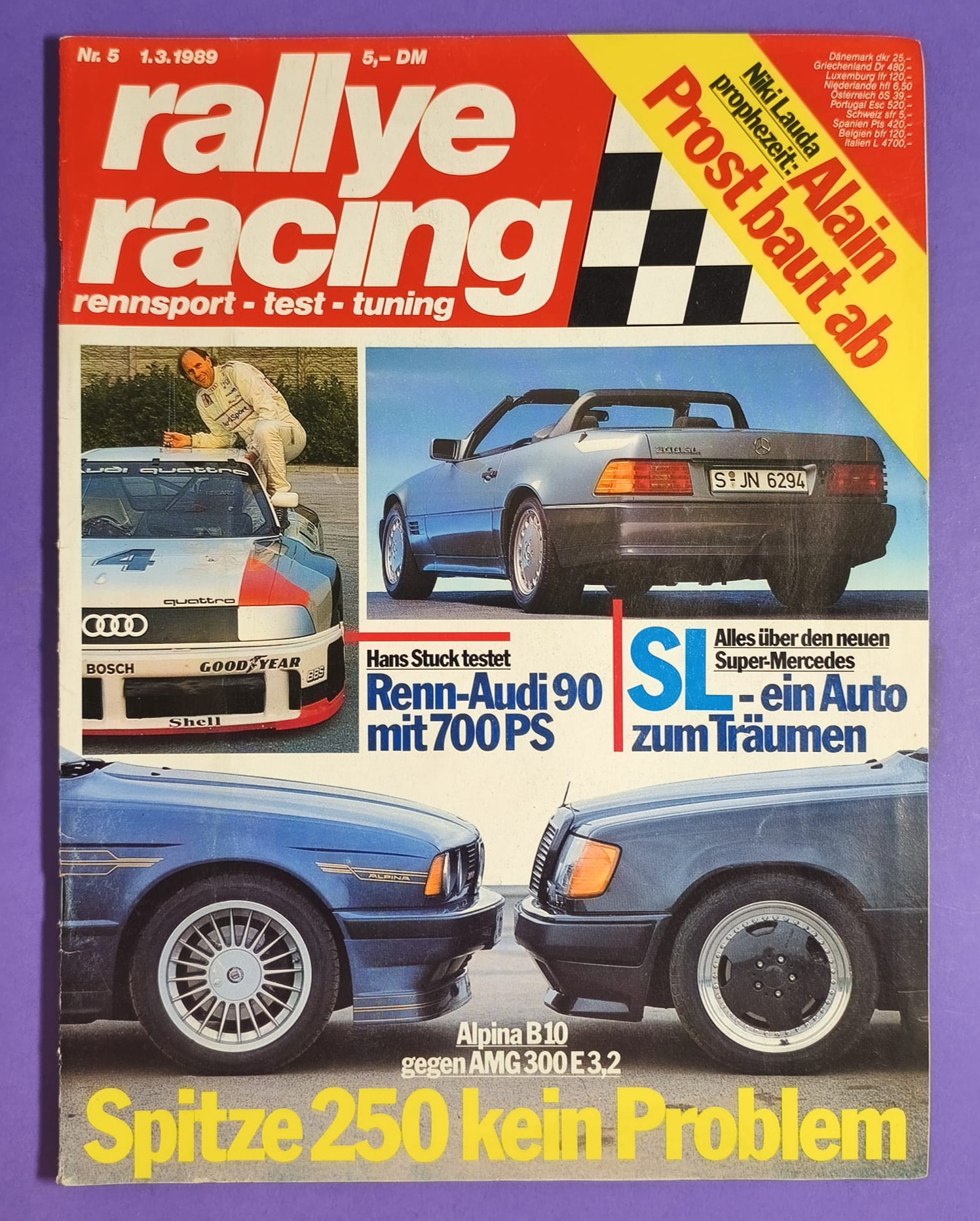 alte Zeitschrift Magazin Heft, Rallye Racing, 1. März 1989, Test Alpina B10 (BMW 3er E30), Audi 90 Quattro GTO, Zakspeed Formel 1, Opel Kadett E GSI, Rallye Nachwuchs Fahrerinnen