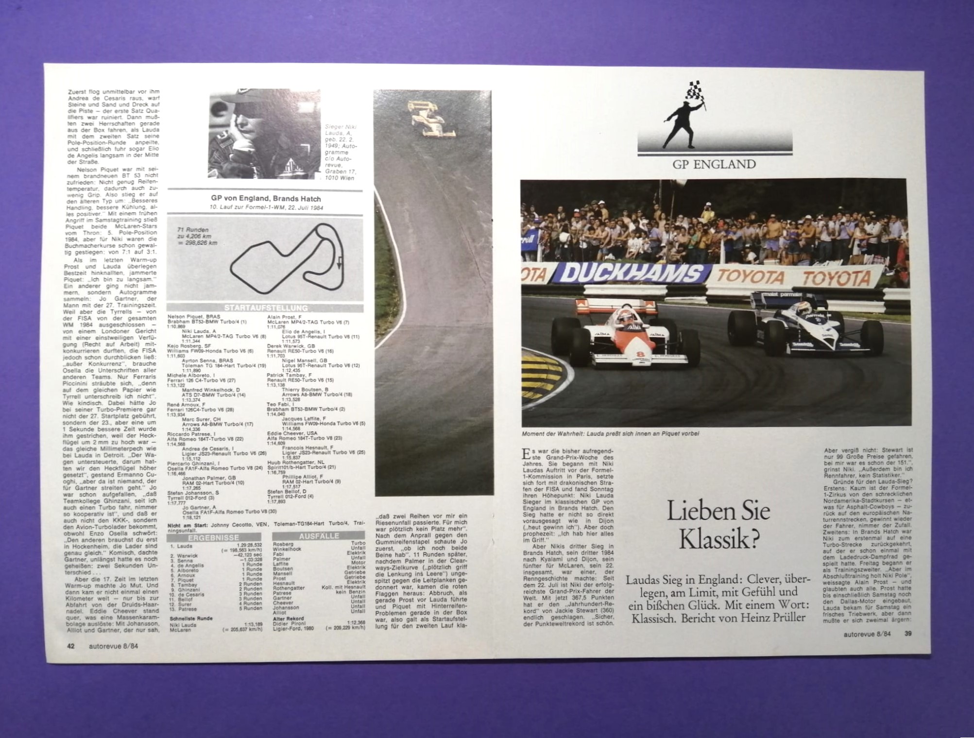 altes Agip Poster Niki Lauda, McLaren Porsche, Formel 1 Grand Prix Weltmeister 1984, 28x42cm