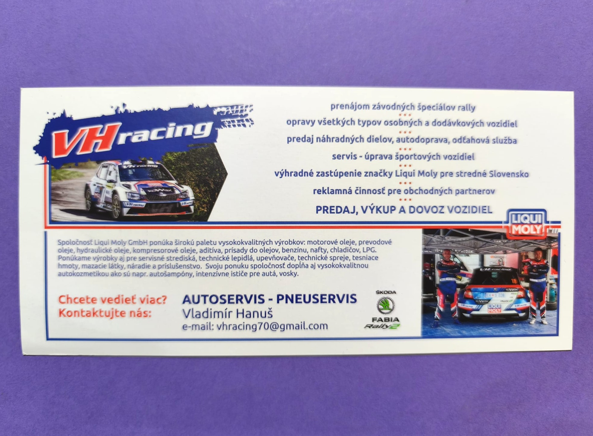  alte Autogrammkarte, VH Racing, Skoda Fabia Rallye 2, 10x20cm