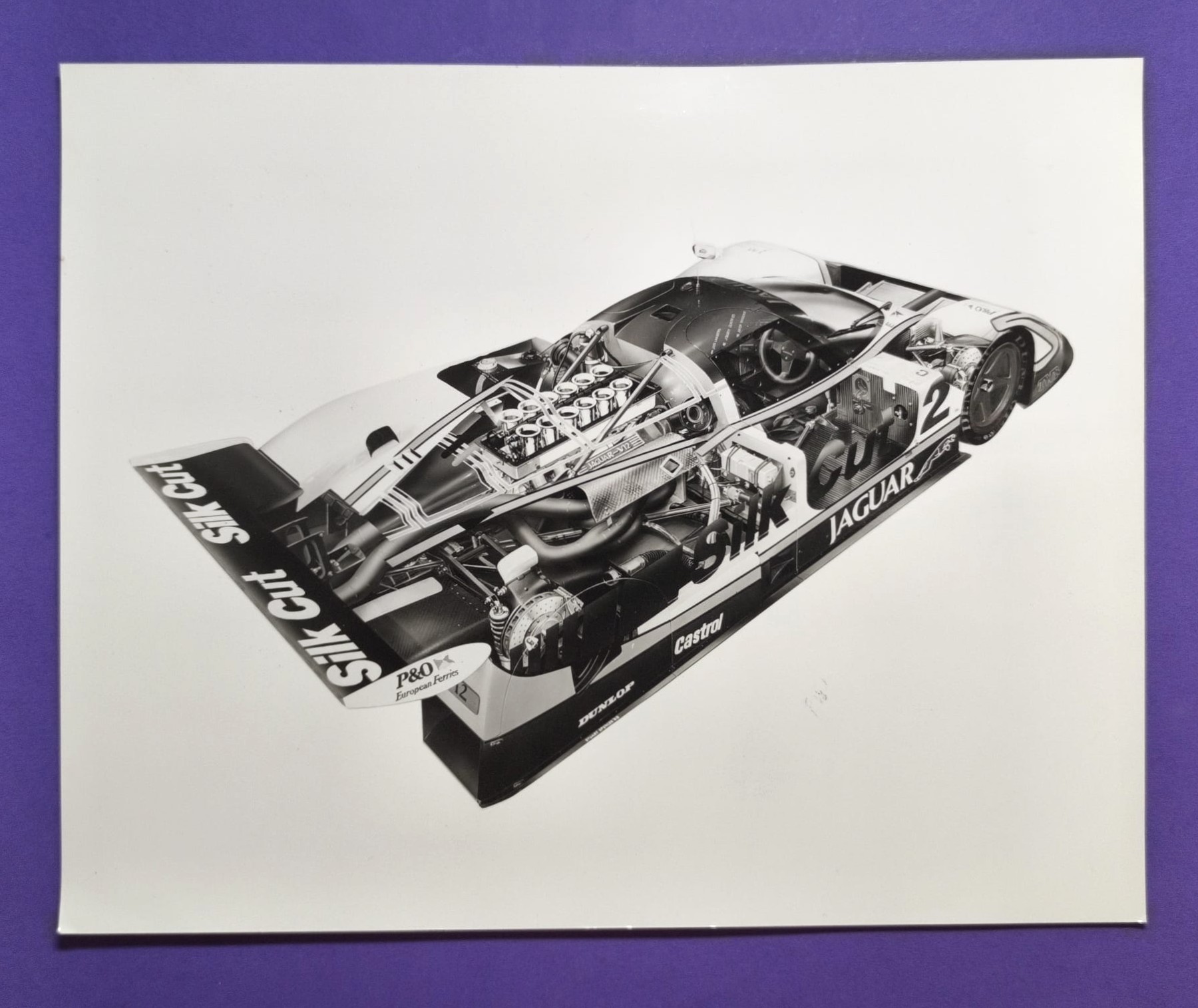 altes Presse Technikfoto 20x25cm, Silk Cut Jaguar XJR-12 Gruppe C, Tom Walkinshaw Racing, 24h LeMans, IMSA Serie USA, 90er Jahre