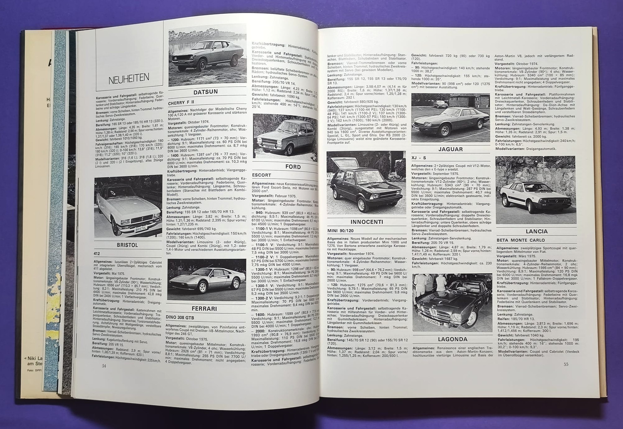 altes Buch, Auto Jahr 1975-1976, Nr. 23, Alfa, Lancia Stratos, Jaguar, Porsche, Rolls-Royce, .. Formel 1, 3, LeMans, Rallye,.. 6 Rad Tyrrell, Niki Lauda Ferrari, Hunt, McLaren, Lotus,..
