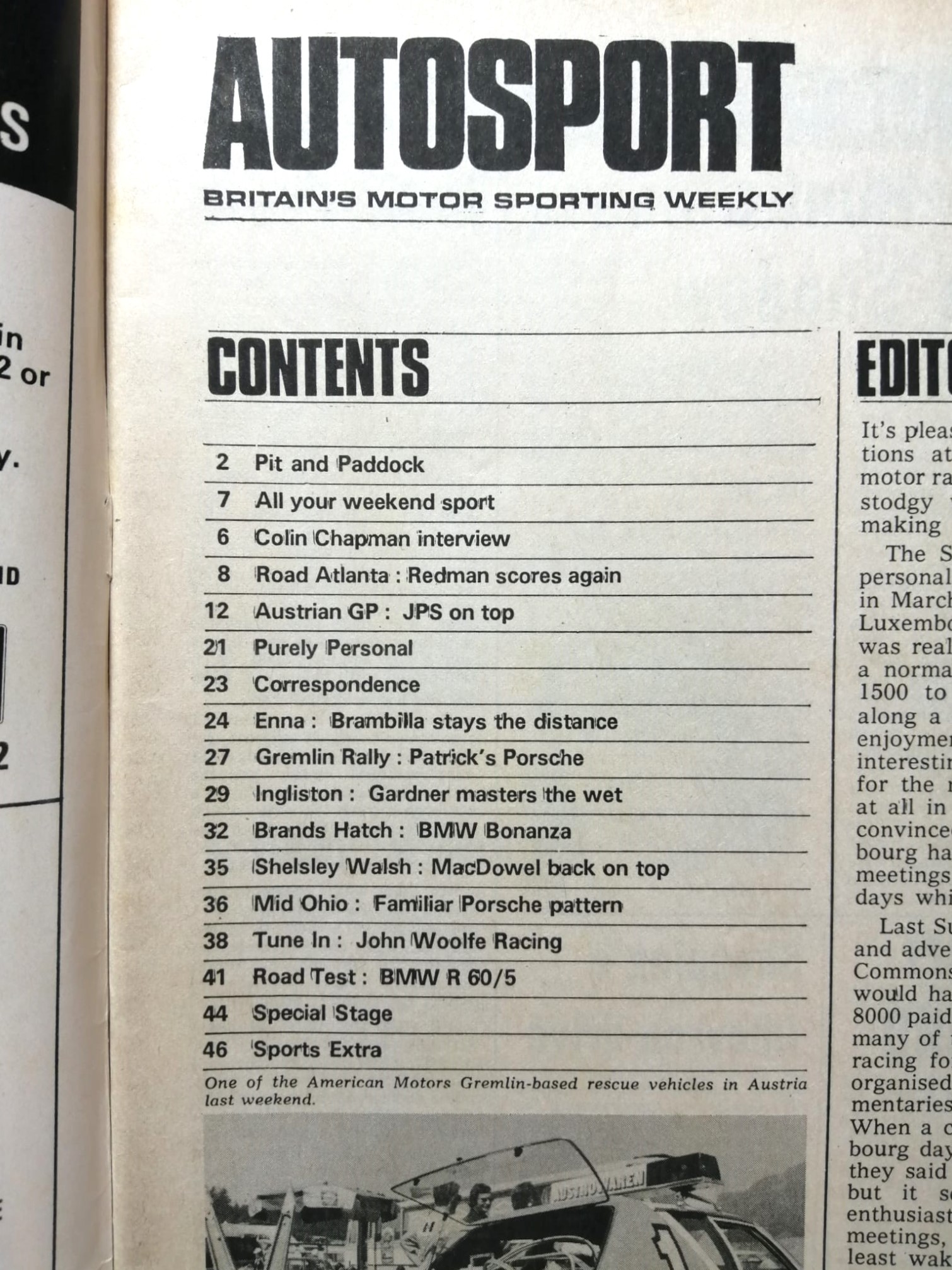 alte Zeitschrift Magazin Heft Autosport, 23. August 1973, Arturo Merzario Ferrari, Ronnie Peterson John Player Lotus, Formel 1 Österreichring Zeltweg,.. Englisch!