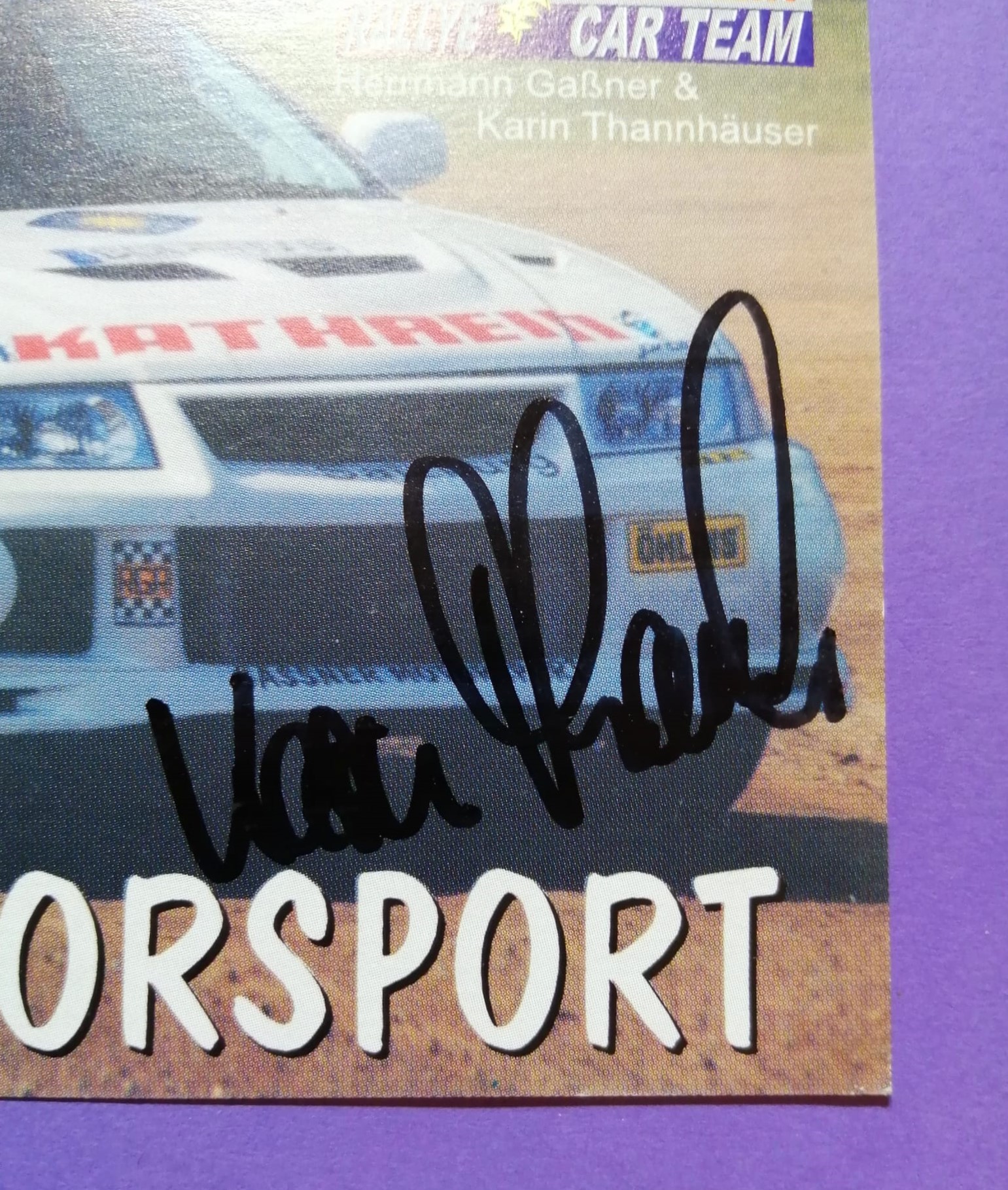 2 Original Autogramme, Hermann Gaßner, Karin Thannhäuser, Mitsubishi Lancer Evo, Rallye Österreich 2000, Karte 10x15cm