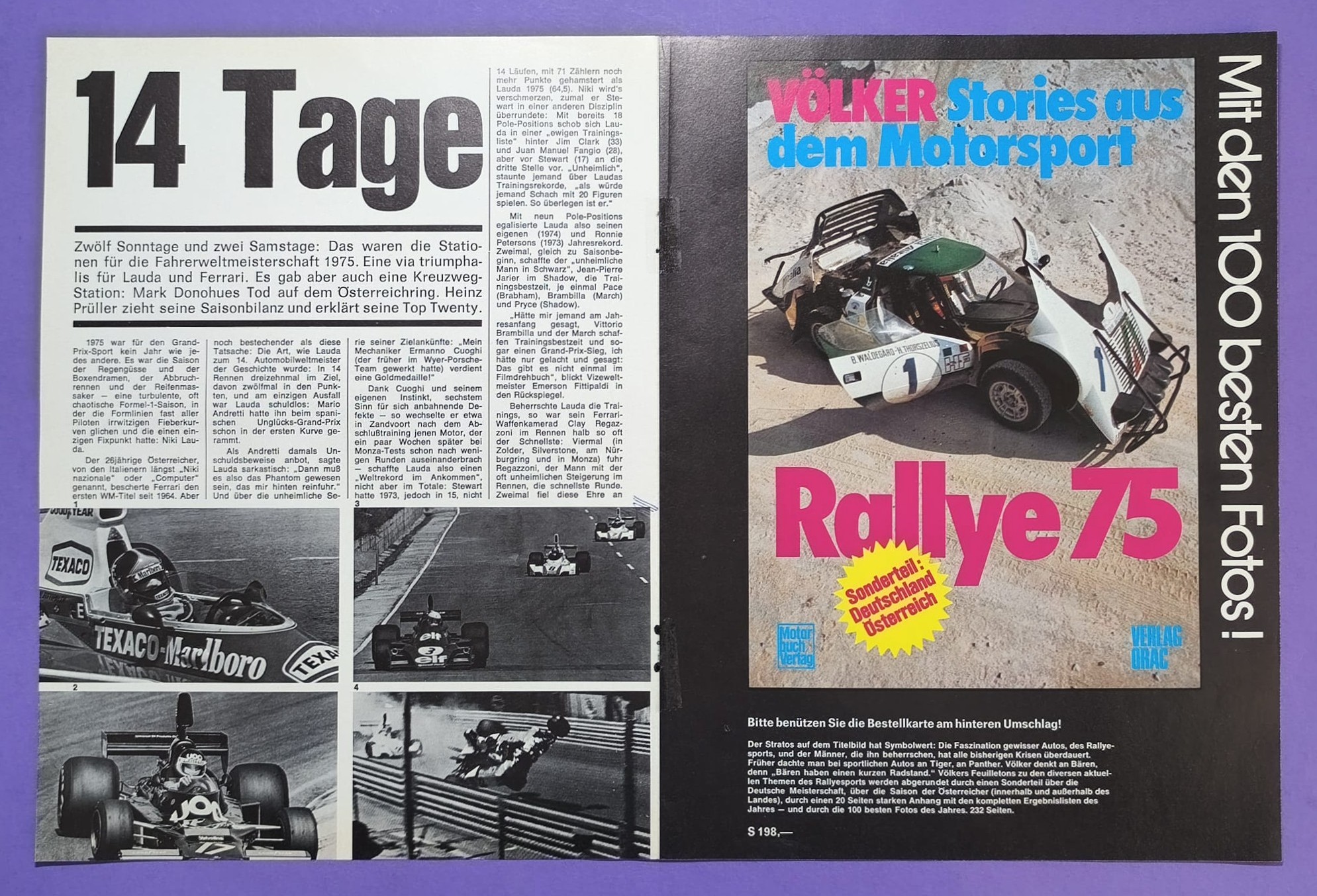 altes Poster VW Carerra Käfer, Marti Kangas, Rallye Cross 1975, 28x42cm