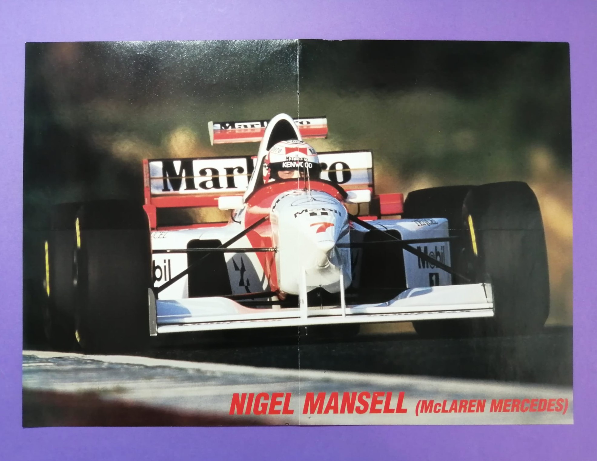 altes Doppelposter Michael Schumacher, Benetton Renault, Formel 1 Grand Prix Weltmeister 1995, Rückseite Nigel Mansell, McLaren Mercedes, 30x42cm 