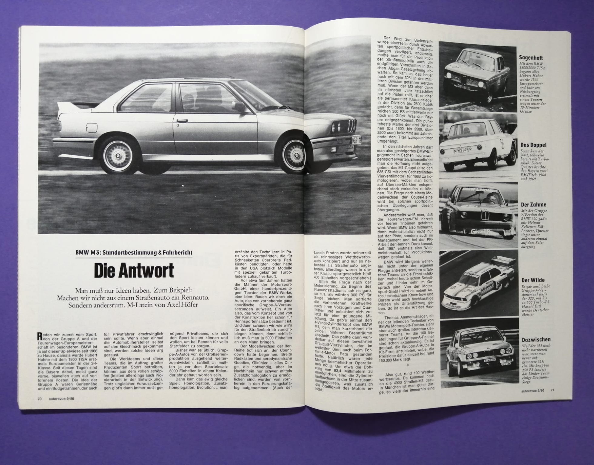 alte Auto Revue Zeitschrift Magazin Heft, 09/1986, Testbericht BMW M3 E30, mit Mittelposter Michele Alboreto Ferrari Formel 1
