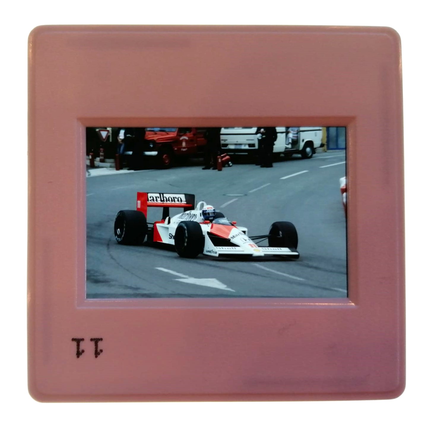 altes Presse Foto DIA, Alain Prost, Marlboro McLaren Honda, Formel 1 Grand Prix Monaco 1988, 5x5cm