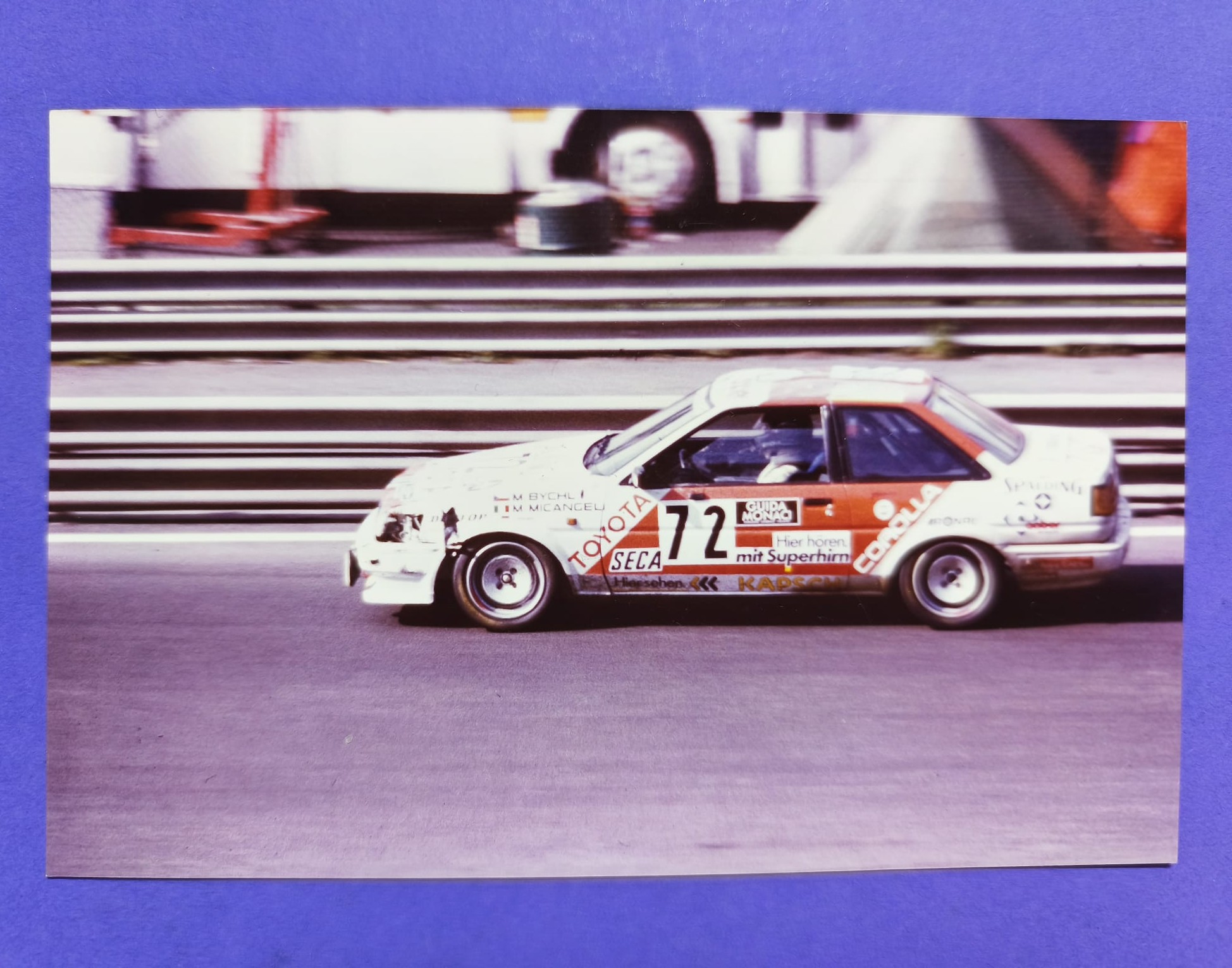 2 Stück alte Fotos, Toyota Corolla GT AE86, 24h Spa-Francorchamps 1985, 9x13cm 