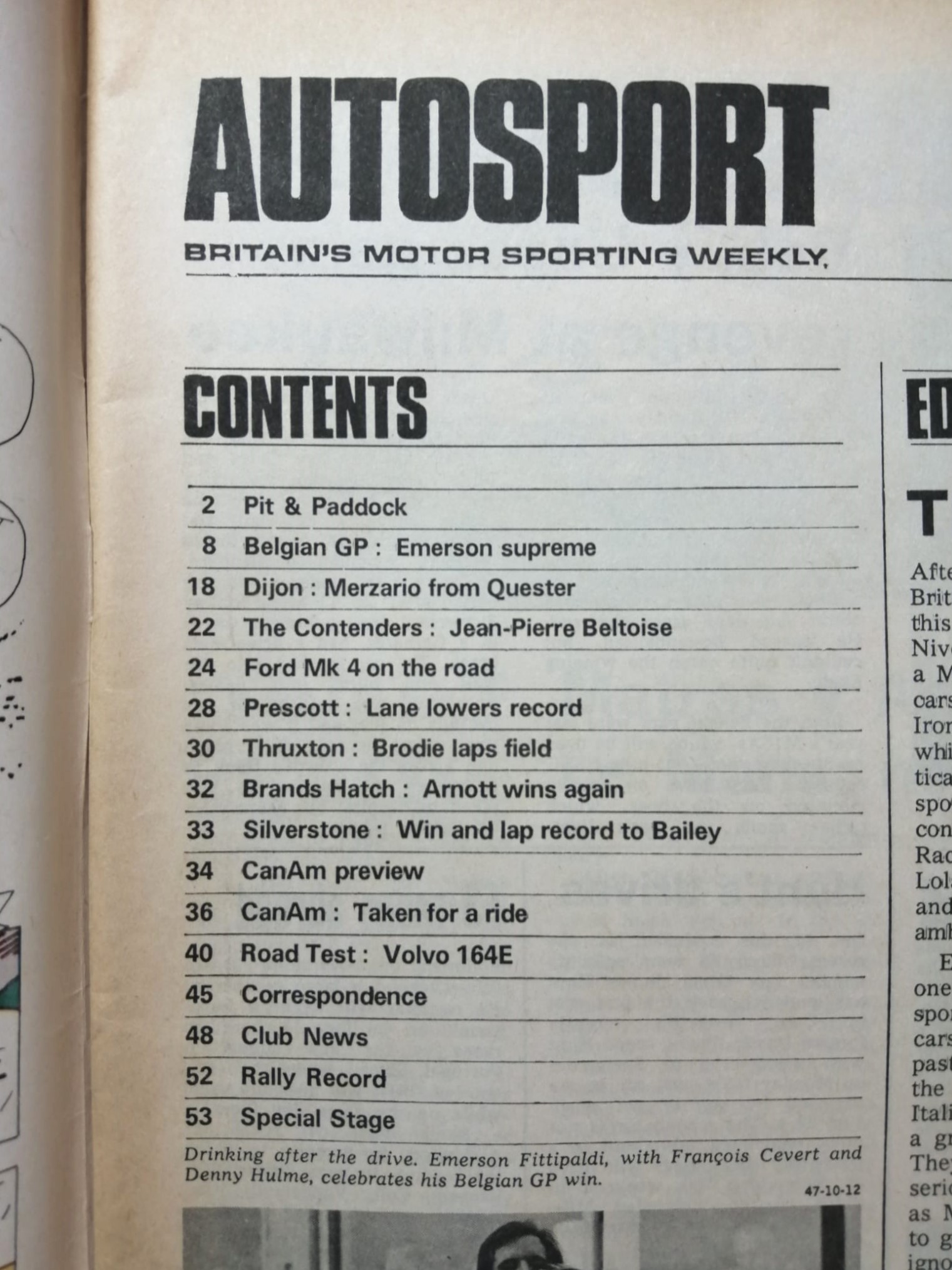 alte Zeitschrift Magazin Heft Autosport, 8. Juni 1972, Emerson Fittipaldi John Player Lotus72, Francois Cevert Tyrrell, Formel 1 Grand Prix, .. Englisch!