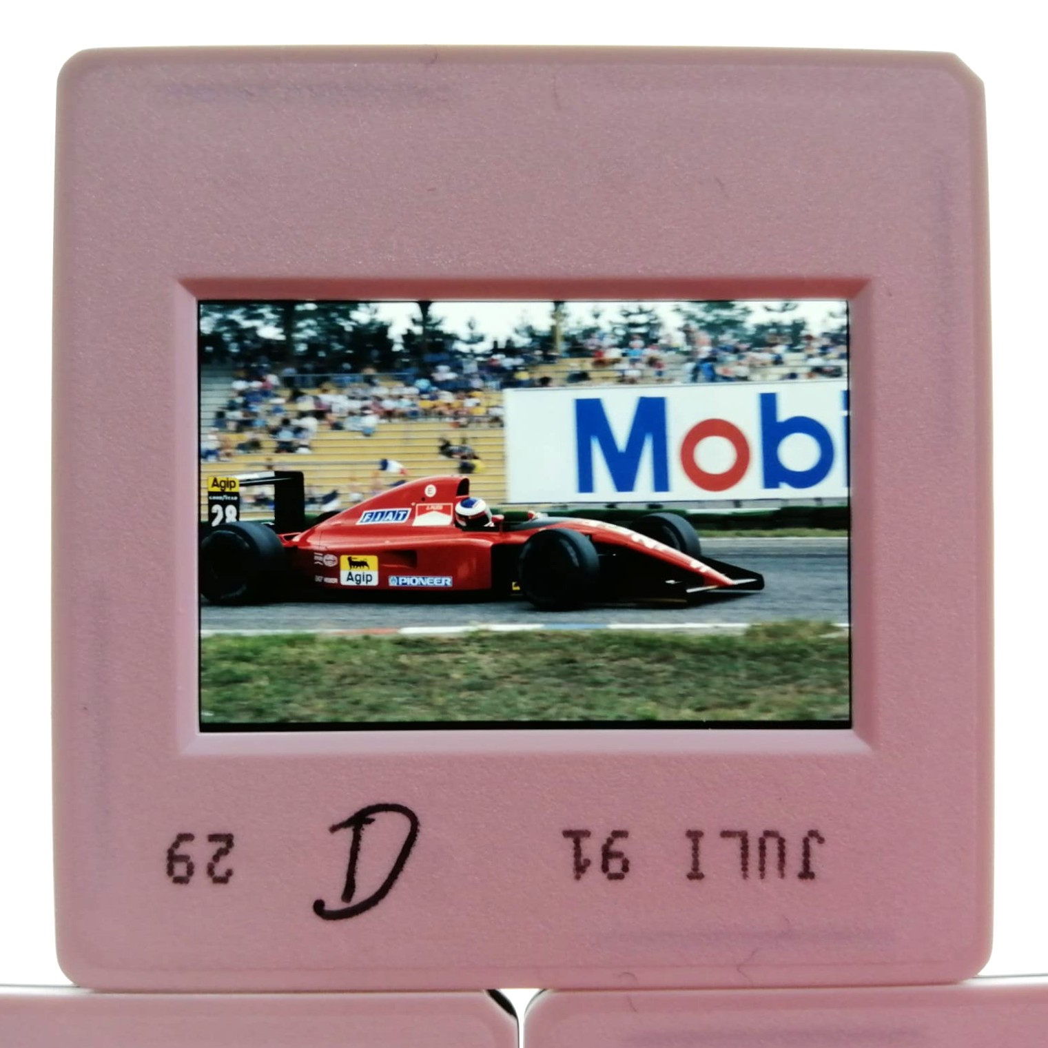 3 Stück alte Presse Foto DIAs, Jean Alesi, Ferrari, Formel 1 Grand Prix Deutschland Hockenheimring 1991, 5x5cm 