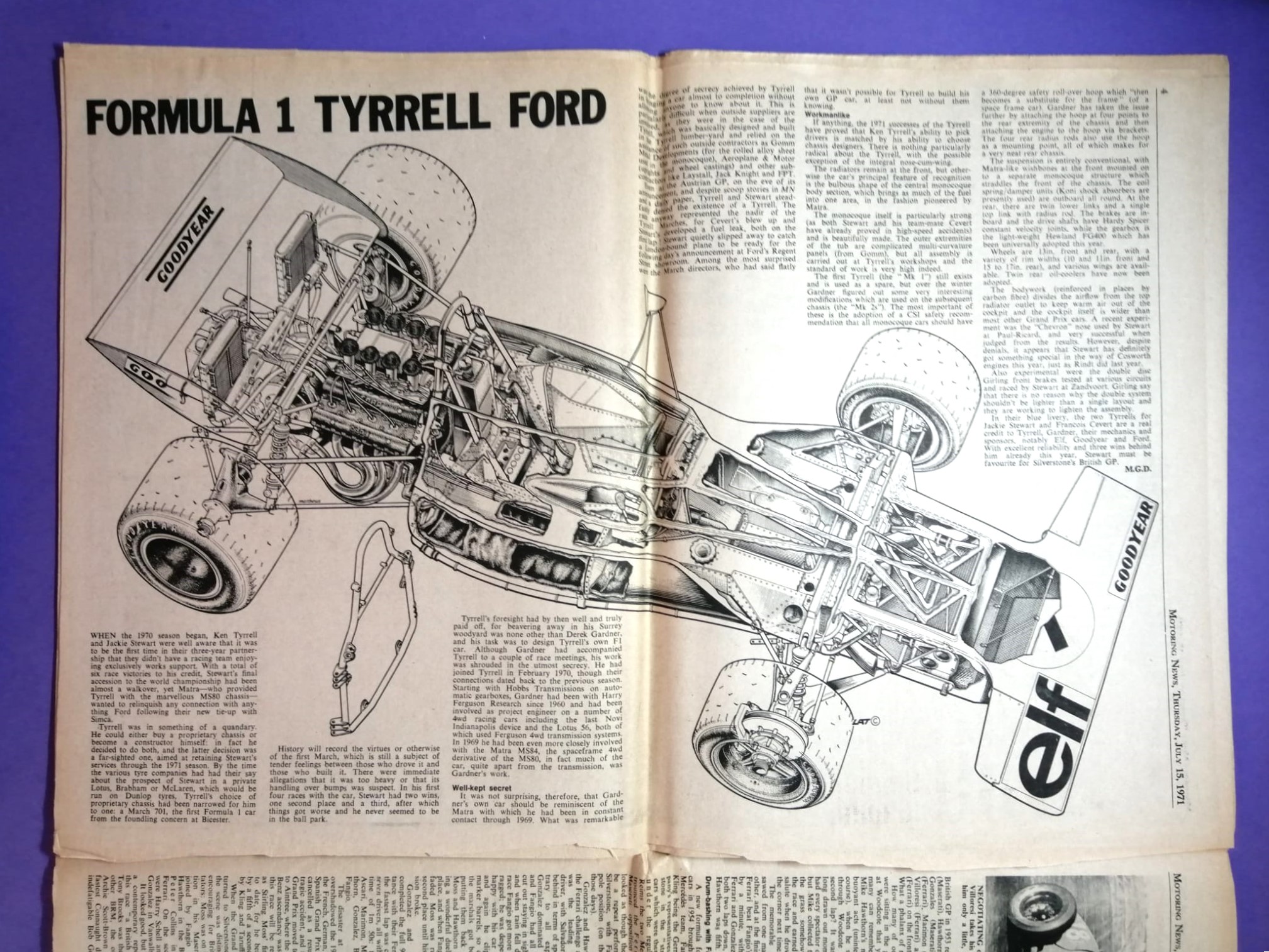RARITÄT! alte Zeitung, Motoring News, 15. Juli 1971, Cevert, Hill, Siffert, Peterson, Stewart, BRM, Tyrrell, Formel 1 Grand Prix,.. Englisch