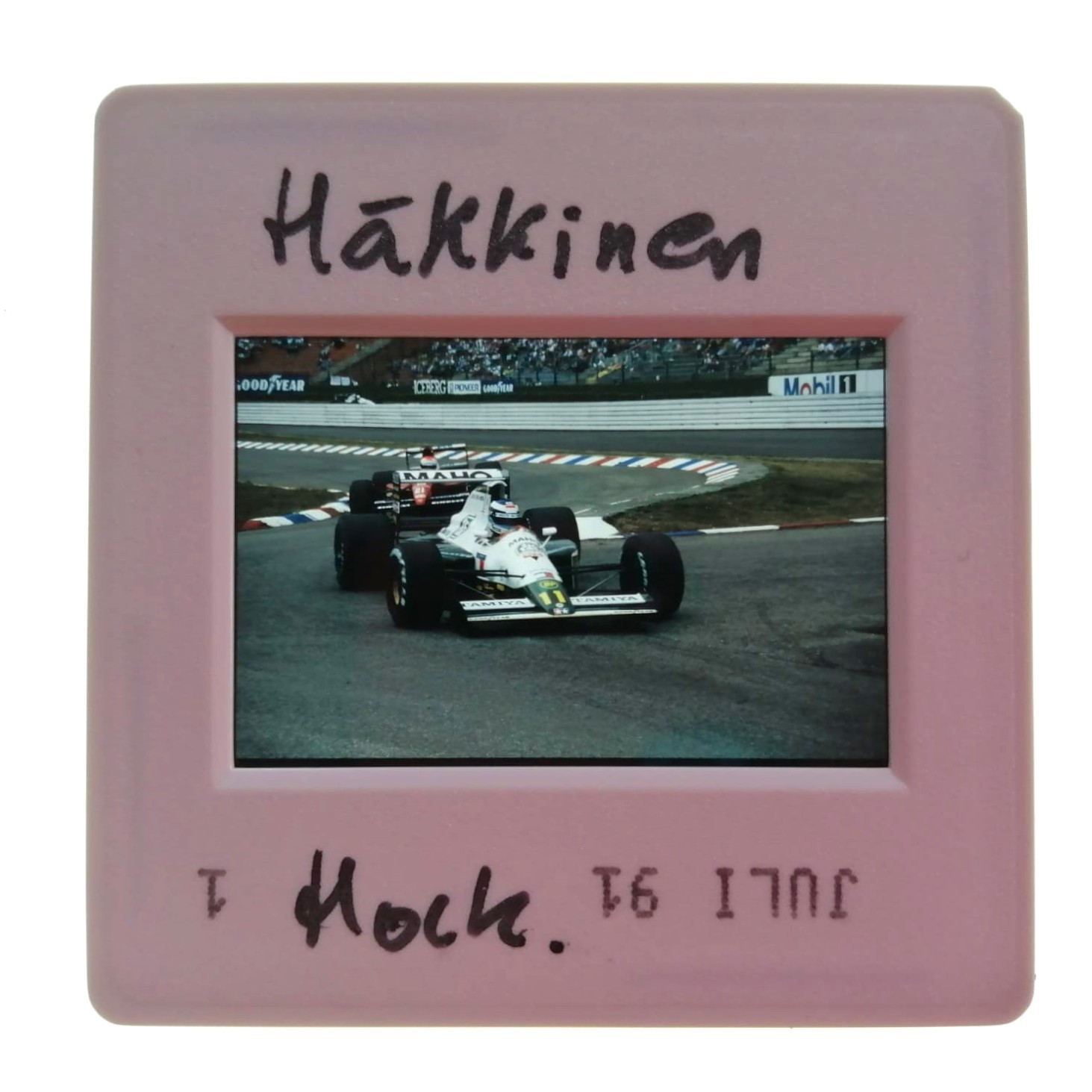alte Presse Foto DIA, Mika Häkkinen, Lotus, Formel 1 Grand Prix Deutschland Hockenheimring 1991, 5x5cm