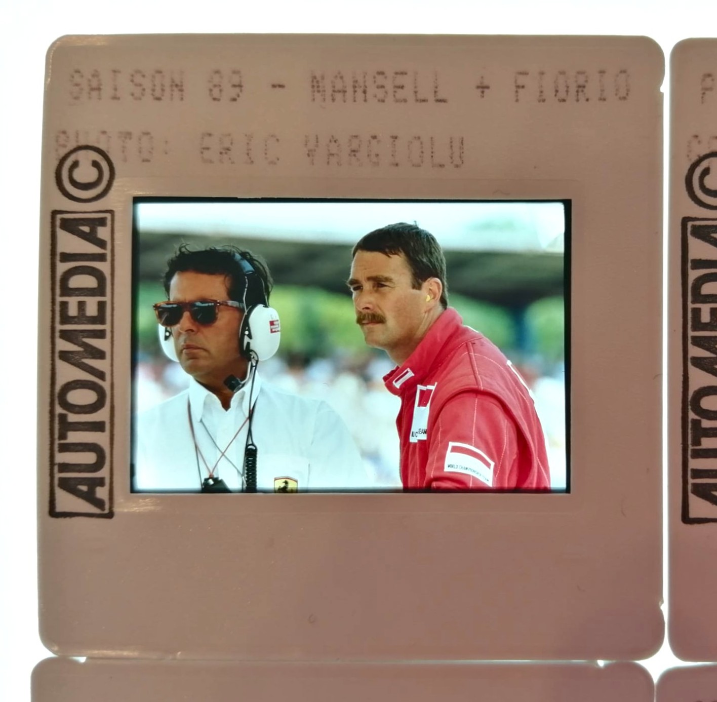 6 Stück alte Presse Foto DIAs, Nigel Mansell, Ferrari, Formel 1 Grand Prix 1989, 1990, 5x5cm