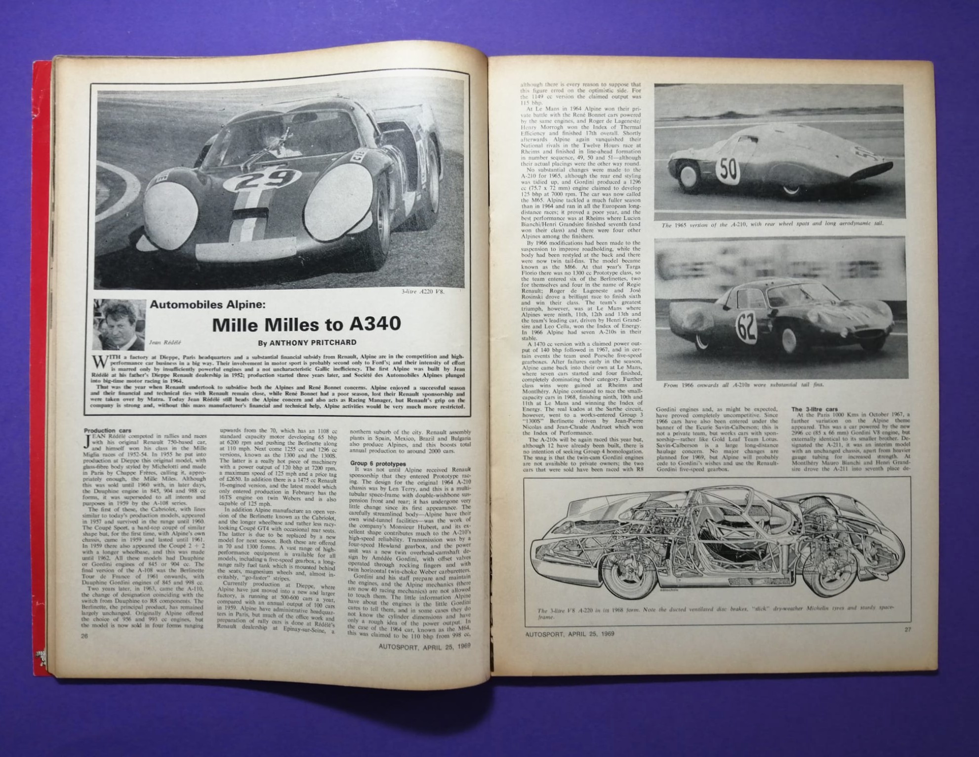 alte Zeitschrift Magazin Heft Autosport, 25. April 1969, Jochen Rindt Lotus Formel 2, Renault Alpine,.. Englisch!