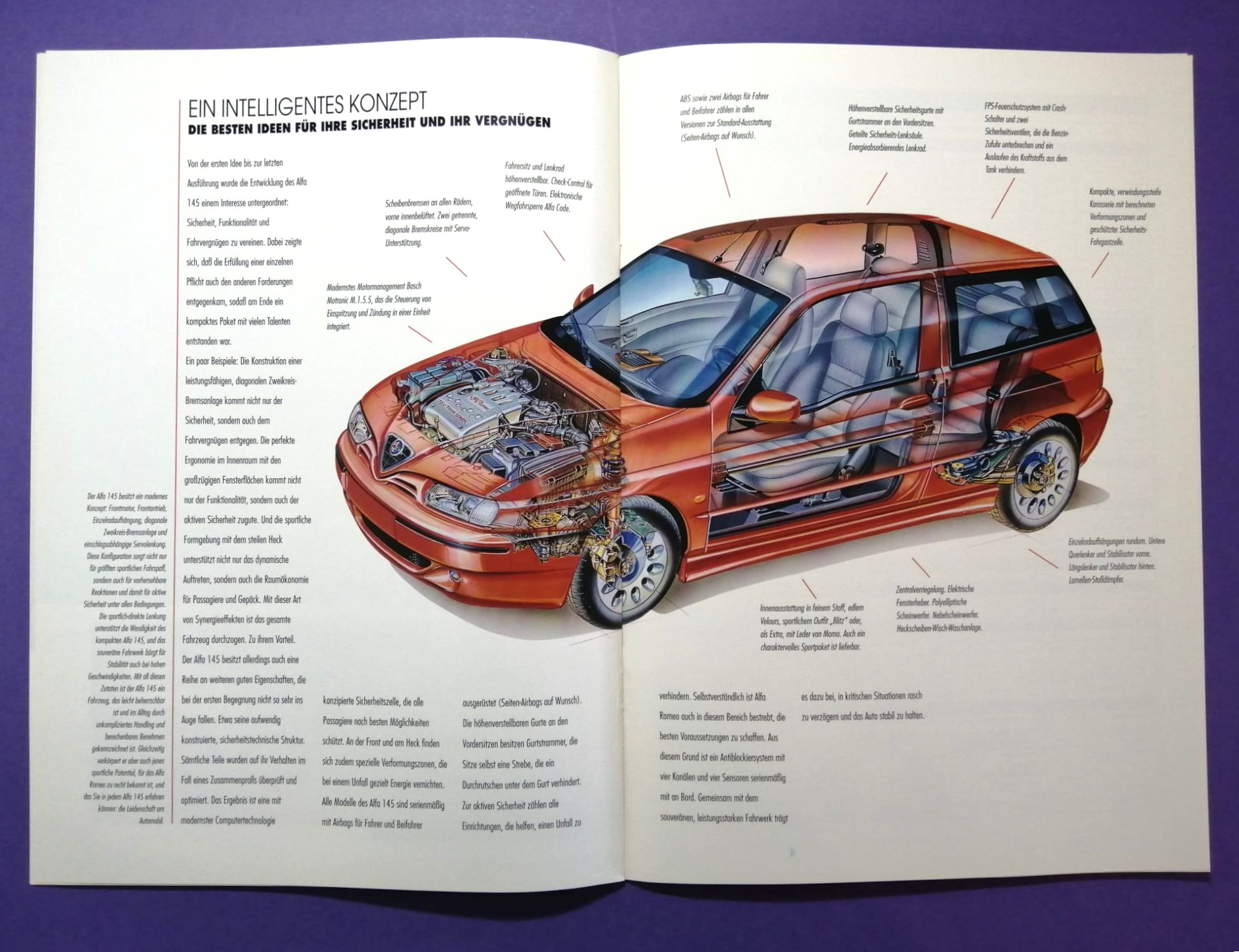 altes Original Autoprospekt, Alfa-Romeo 145, TI, Quadrifoglio,... aus dem Jahr 1997, 2 teilig