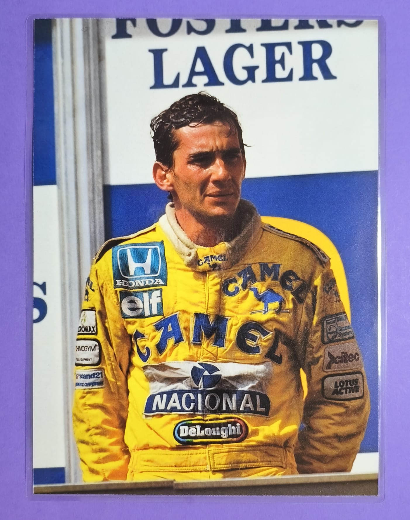 altes Bild laminiert, Ayrton Senna, Camel Lotus Honda, Formel 1 Grand Prix 1987, 20x27cm