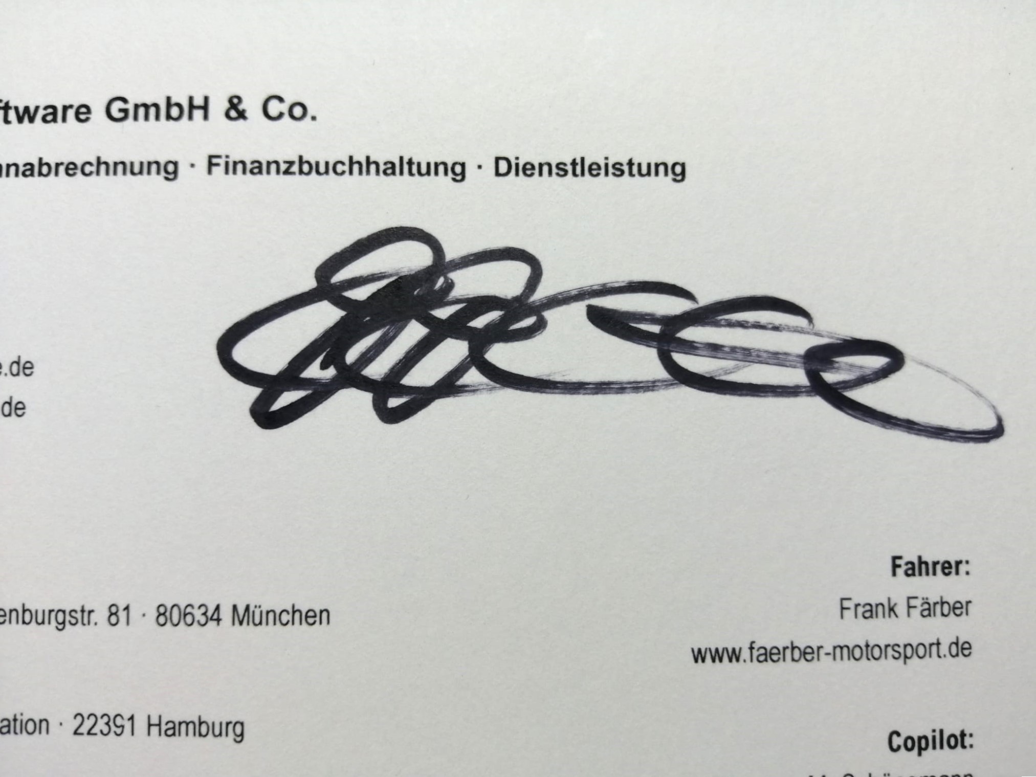 2 Original Autogramme, Frank Färber, Mitsubishi Lancer Evo, Rallye Deutschland, Karte 10x15cm, vorne und rückwärts signiert.