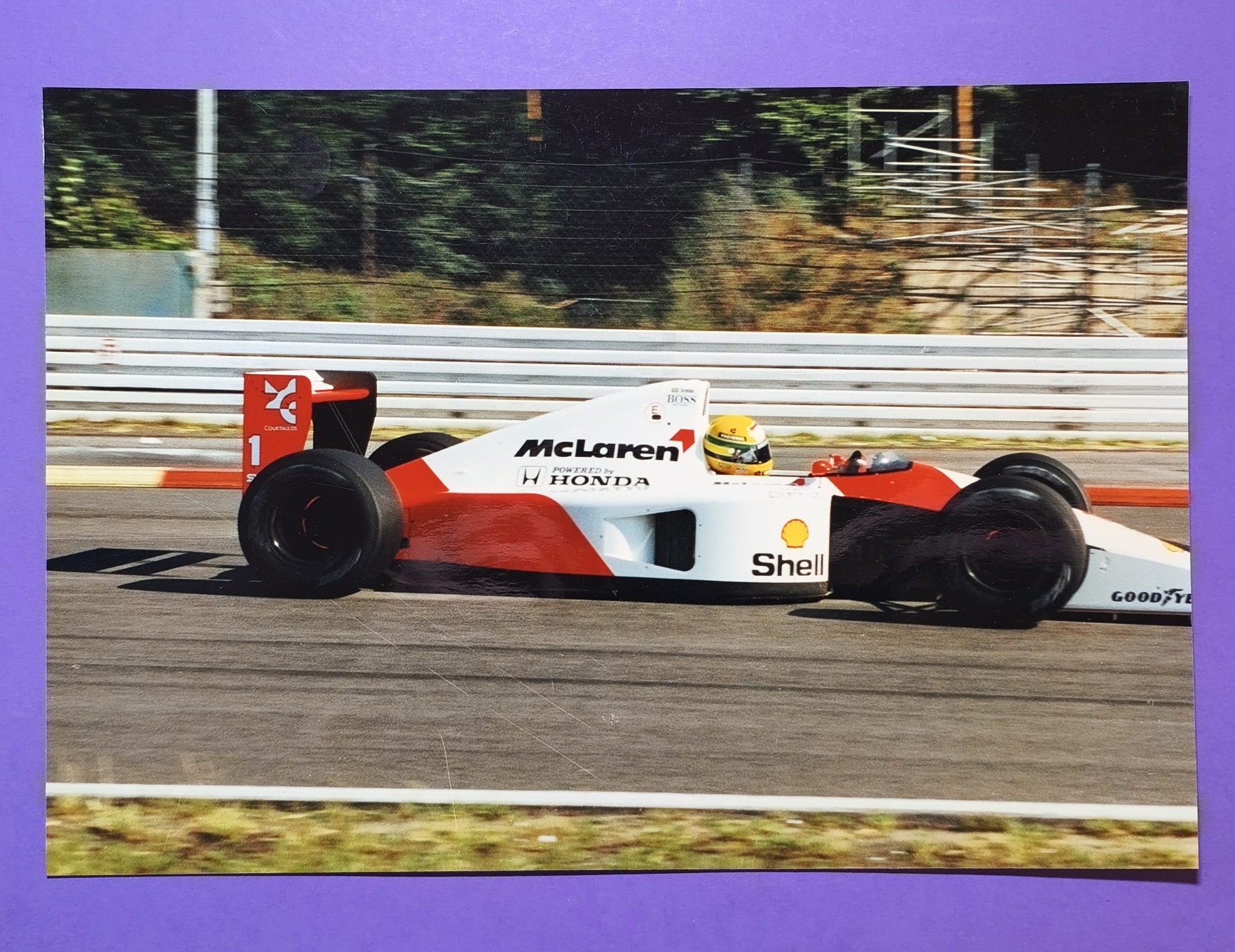 altes Pressefoto 20x30cm, Ayrton Senna, McLaren Honda, Formel 1 Test Hockenheimring 1991