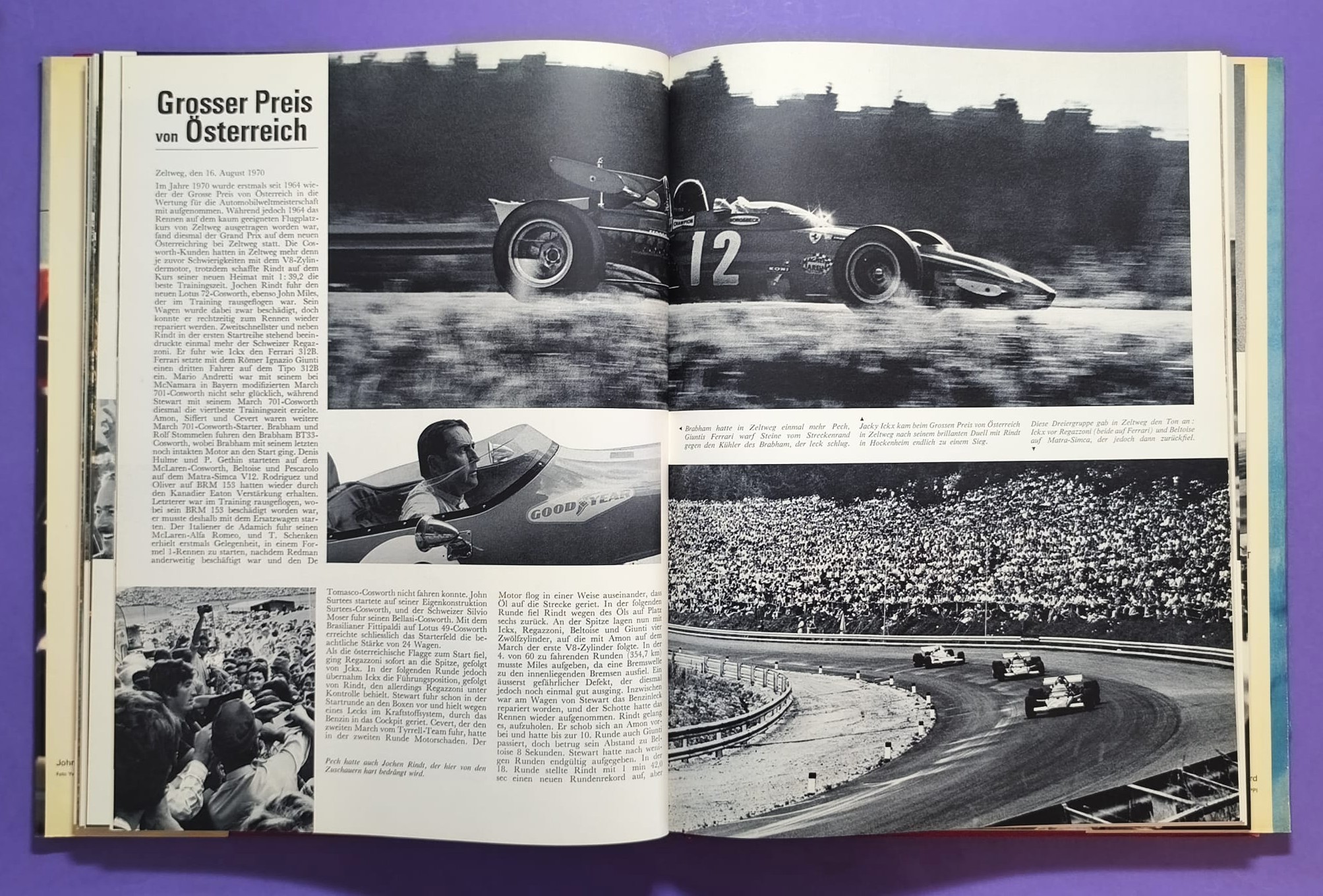altes Buch, Auto Jahr 1970-1971, Nr. 18, Jochen Rindt Formel 1 Grand Prix Weltmeister, Lotus72, LeMans, CanAm, Indy Car,.. Stewert, Cevert, Ickx, Brabham,.. Ferrari, Porsche 917, Matra,.. Citroen SM, Straßenautos,..