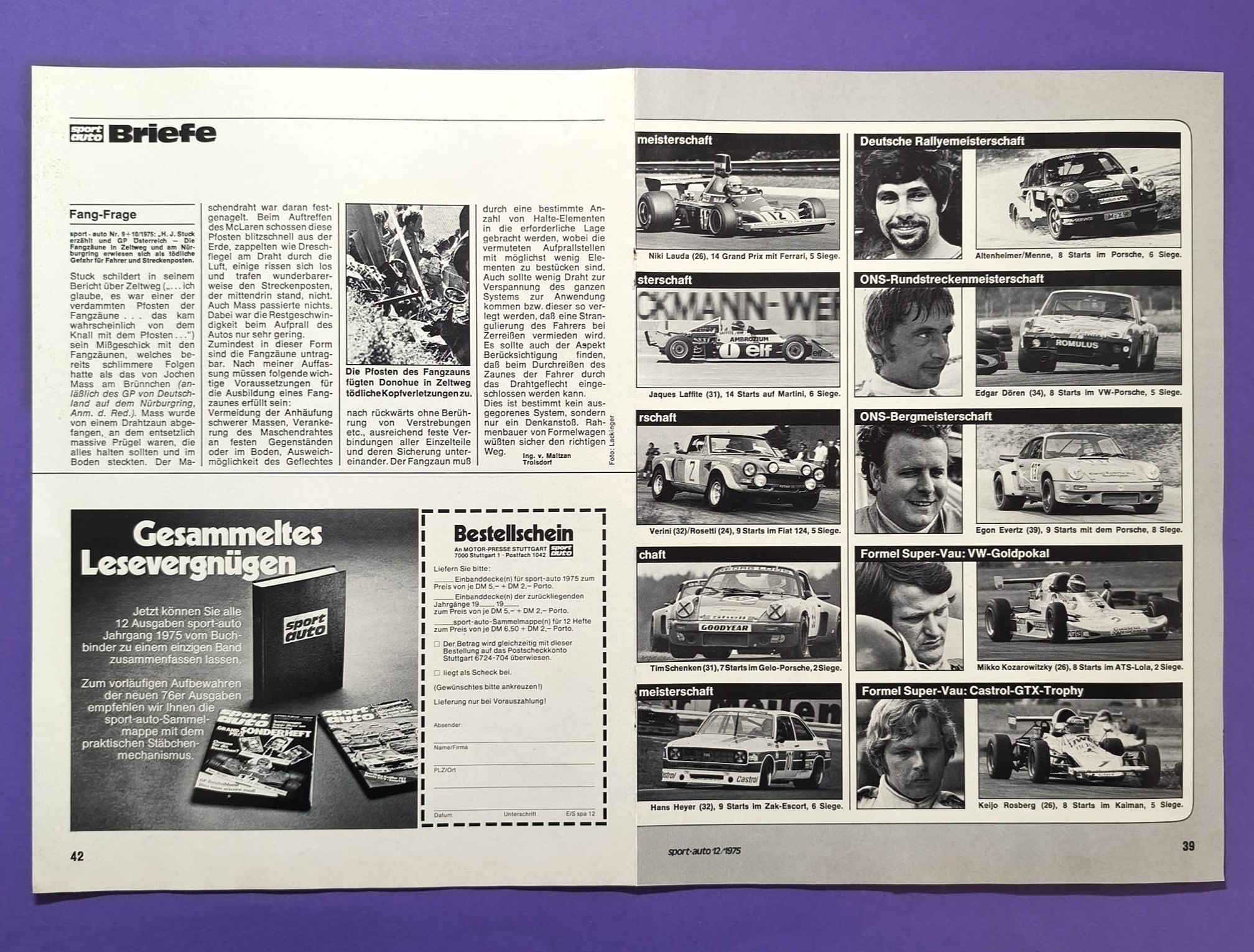 altes Poster, Niki Lauda, Ferrari, Formel 1 Grand Prix Weltmeister 1975, 28x42cm