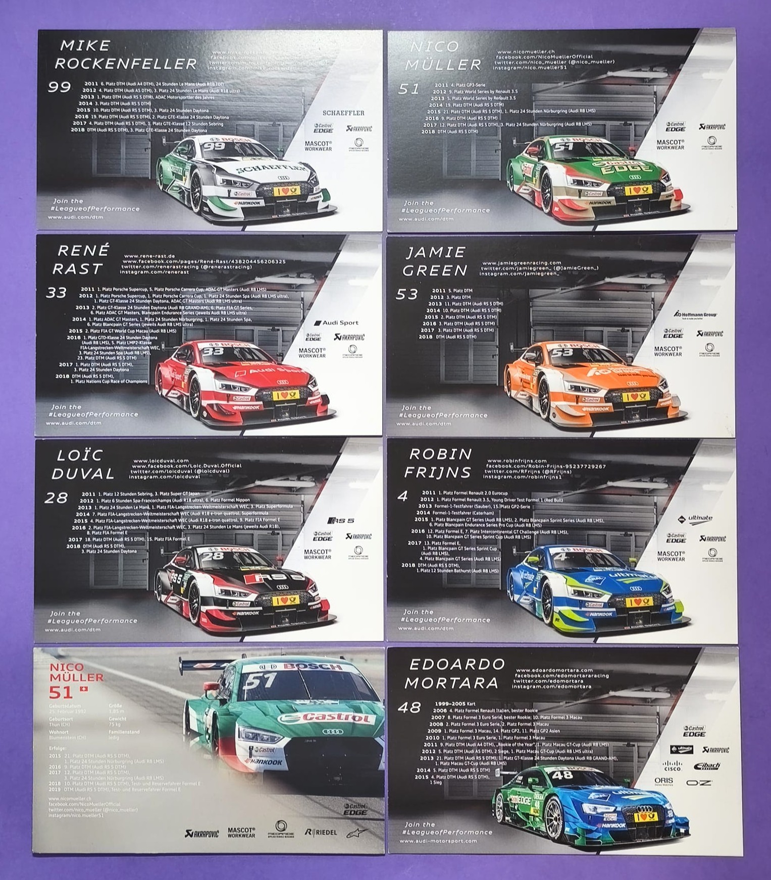 ABVERKAUF! 8 Stück Original Autogramme, Audi RS5 DTM 2015, 18, 19, Original Audi Sport Karten 11x18cm