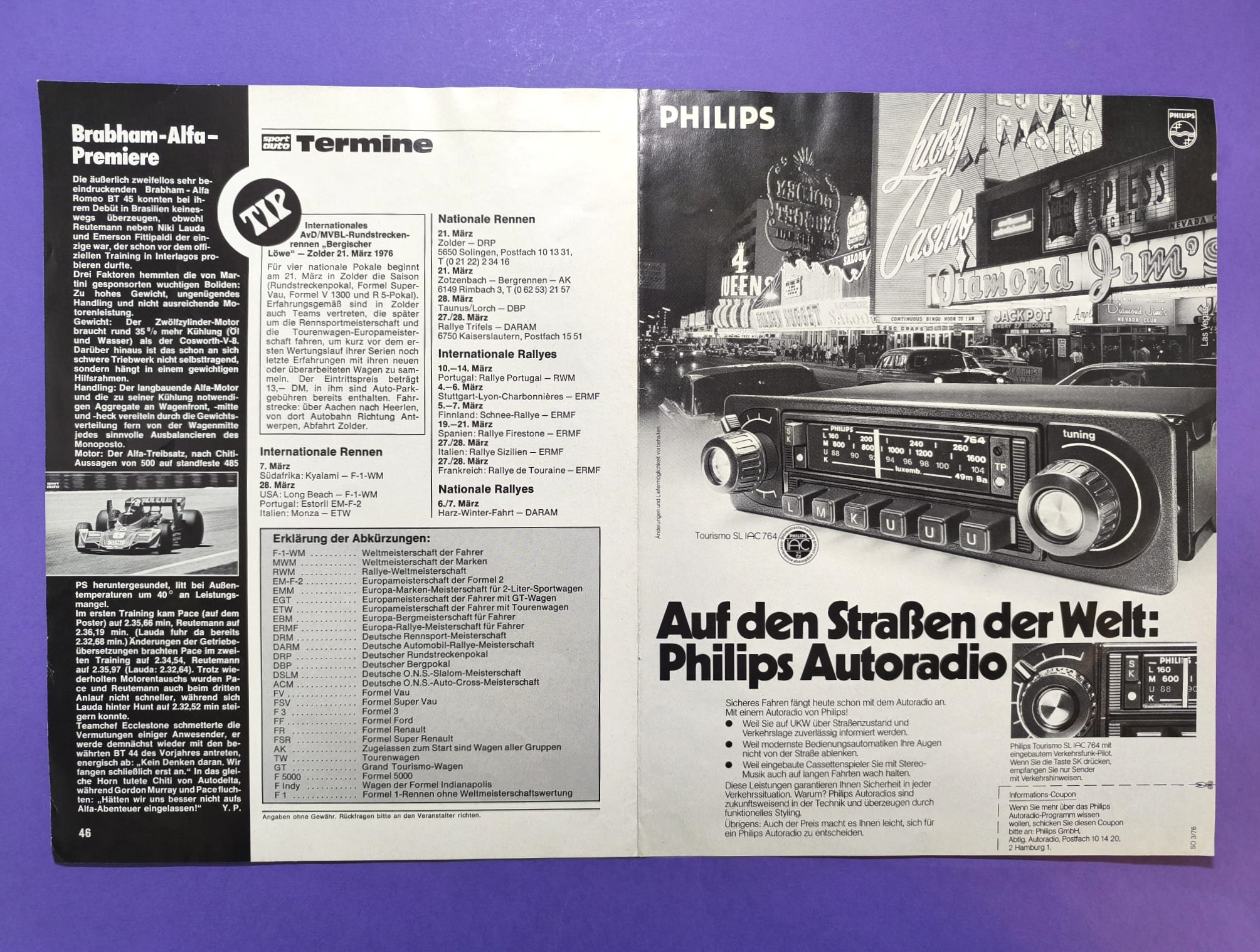 altes Poster, Carlos Pace, Martini Brabham Alfa Romeo, Formel 1 Grand Prix 1976, 28x42cm