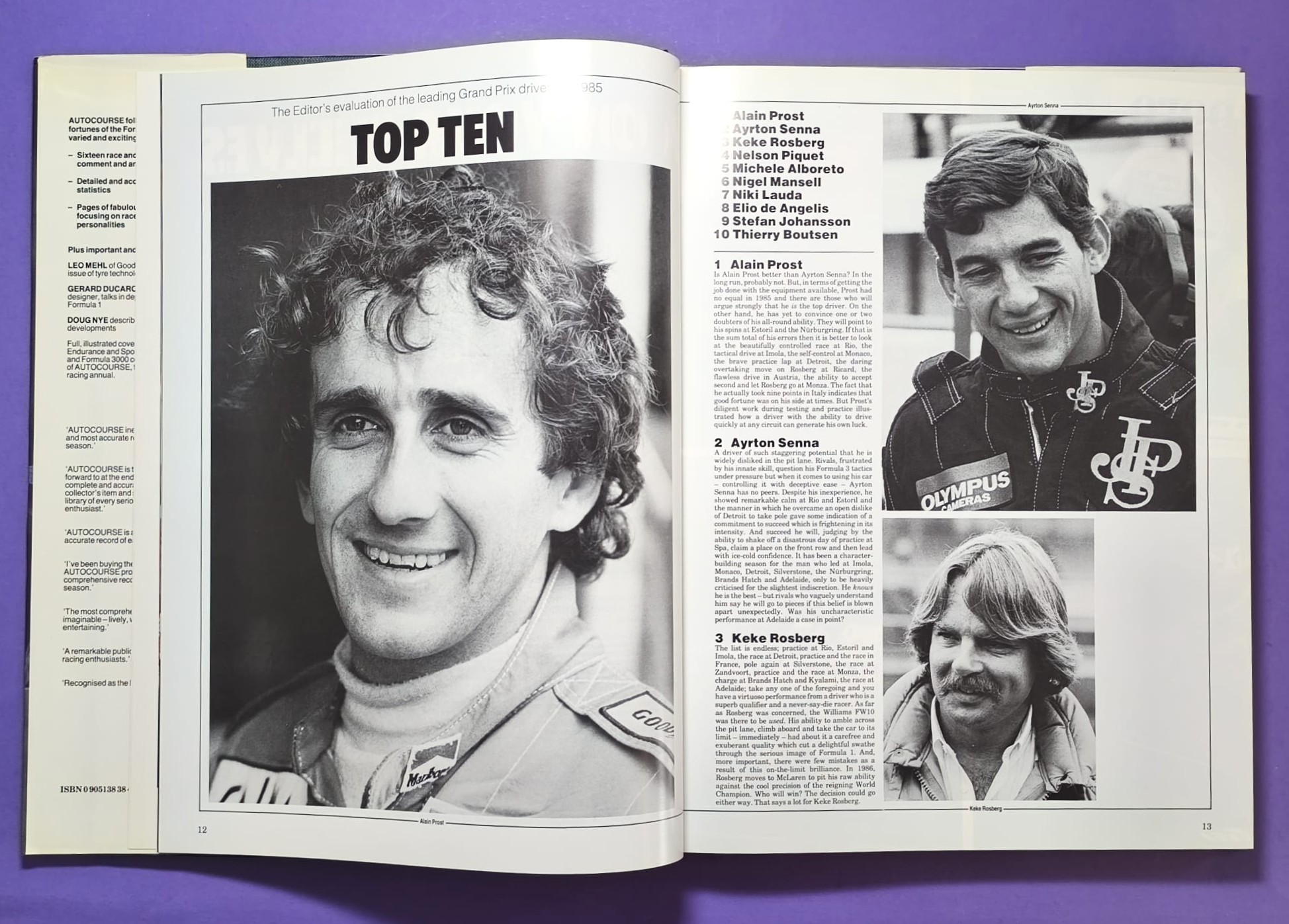 altes Buch, Autocourse 1985-86, Motorsport, Formel 1, Angelis, Bellof, Senna, Lauda, Mansell, Prost, Zakspeed,.. Martini Lancia, Sportwagen WM, Tourenwagen WM,.. ENGLISCH!