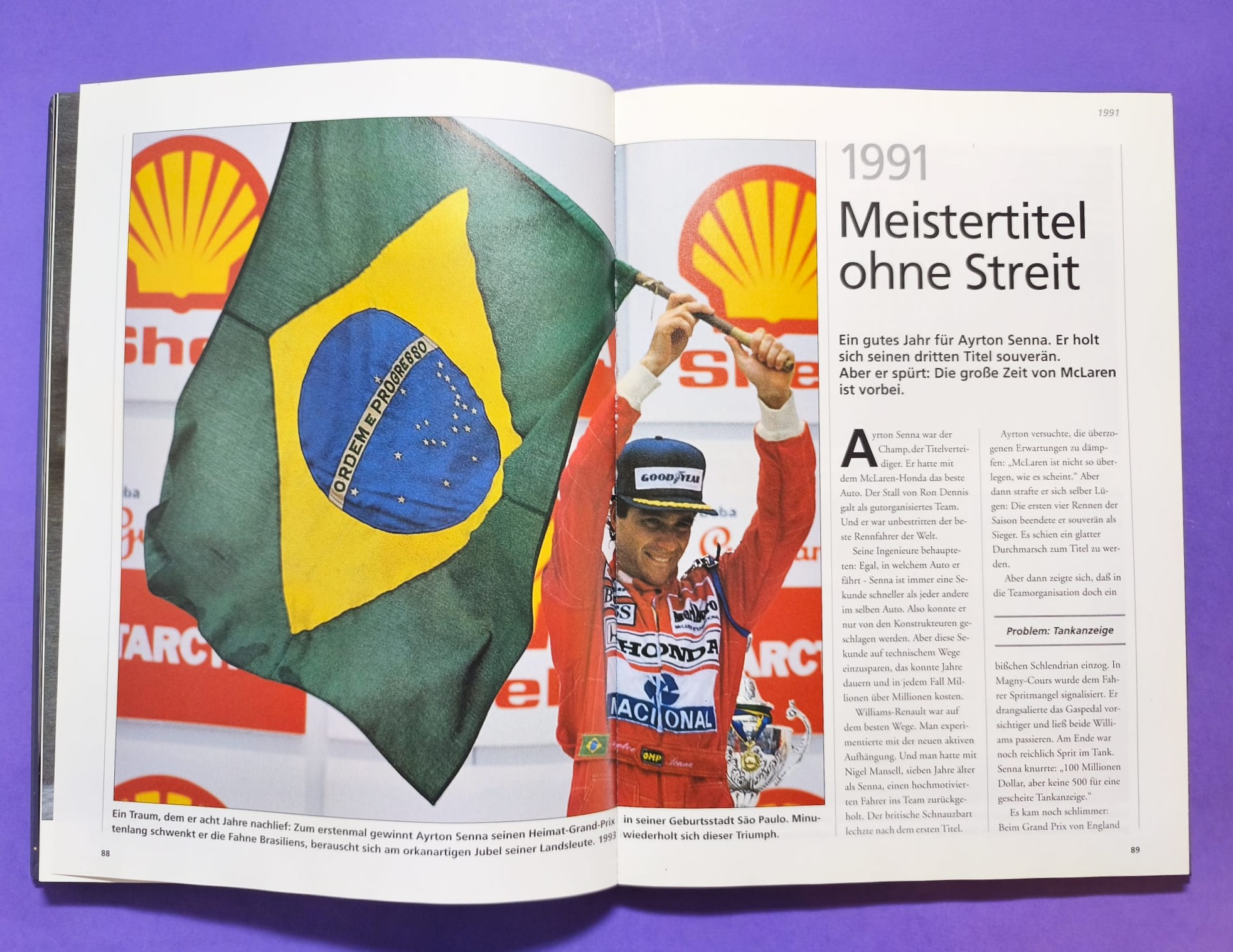 altes Buch, Ayrton Senna, Leben am Limit, Formel 1 Grand Prix Weltmeister 1988, 1990, 1991, McLaren Honda