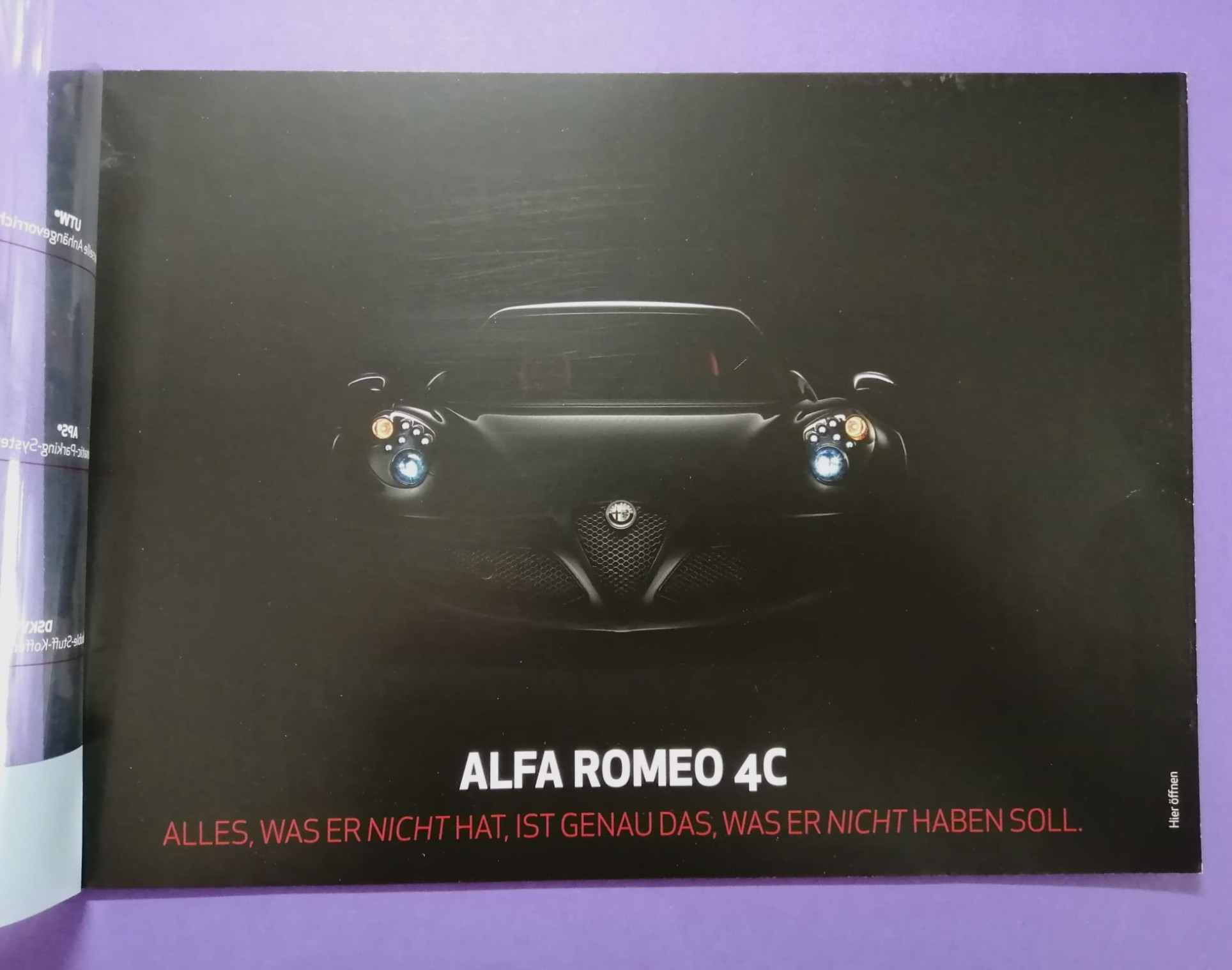 altes Original Autoprospekt, Alfa-Romeo 4C Sportcoupe, aus dem Jahr 2016, 3 Kartonseiten