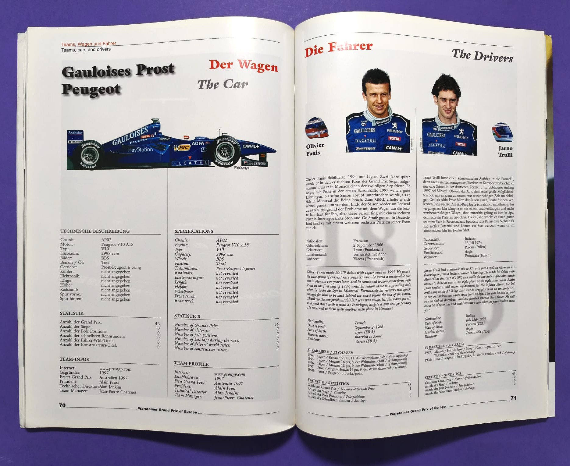 Offizielles Rennprogramm, Formel 1 Grand Prix Europa Nürburgring 1999, Prost GP, Michael Schumacher Ferrari,.. 
