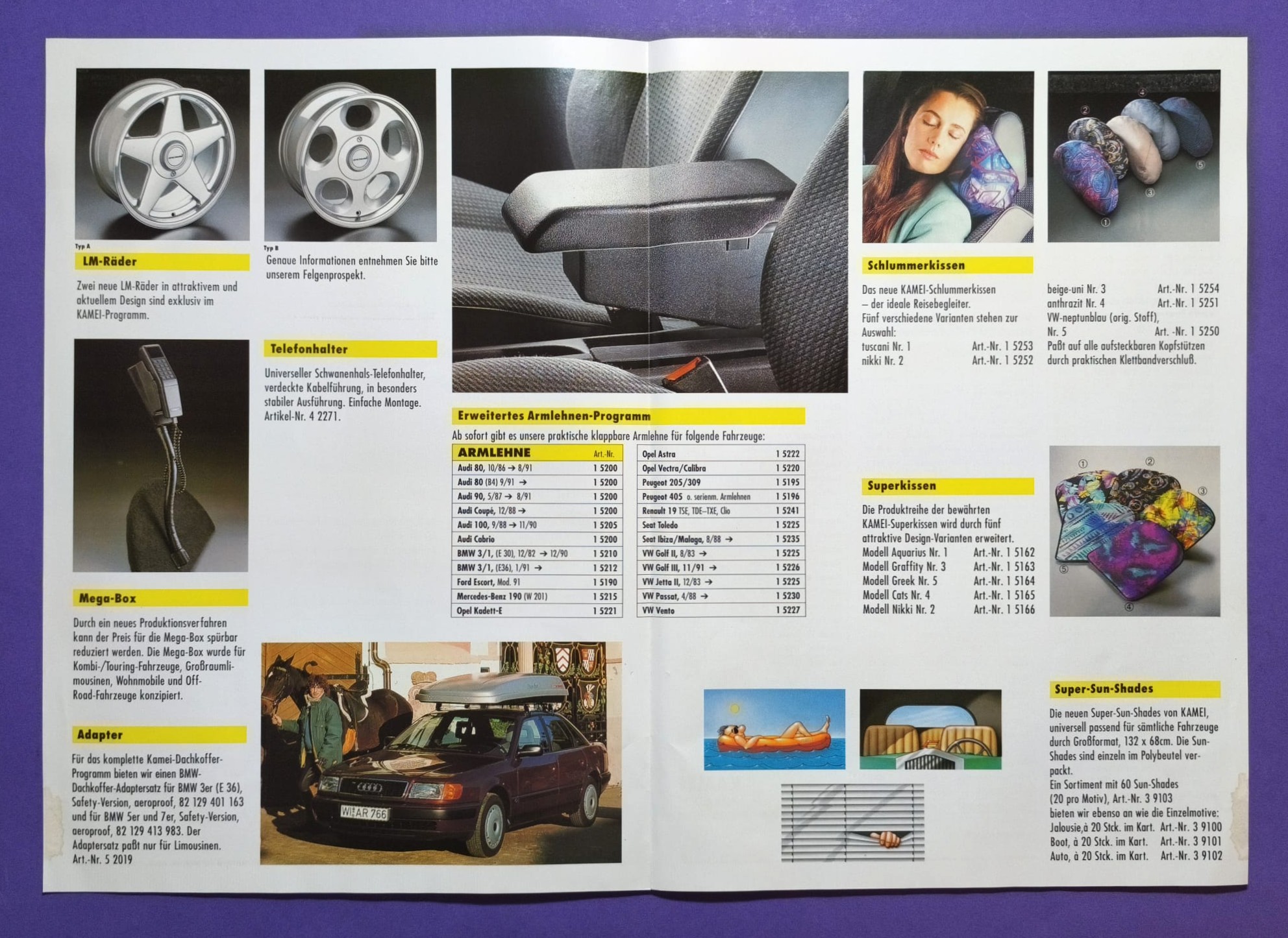 2 Stück alte KAMEI Prospekte, Auto Zubehör, Audi, VW Golf 3,.. 1992, 6 Seiten