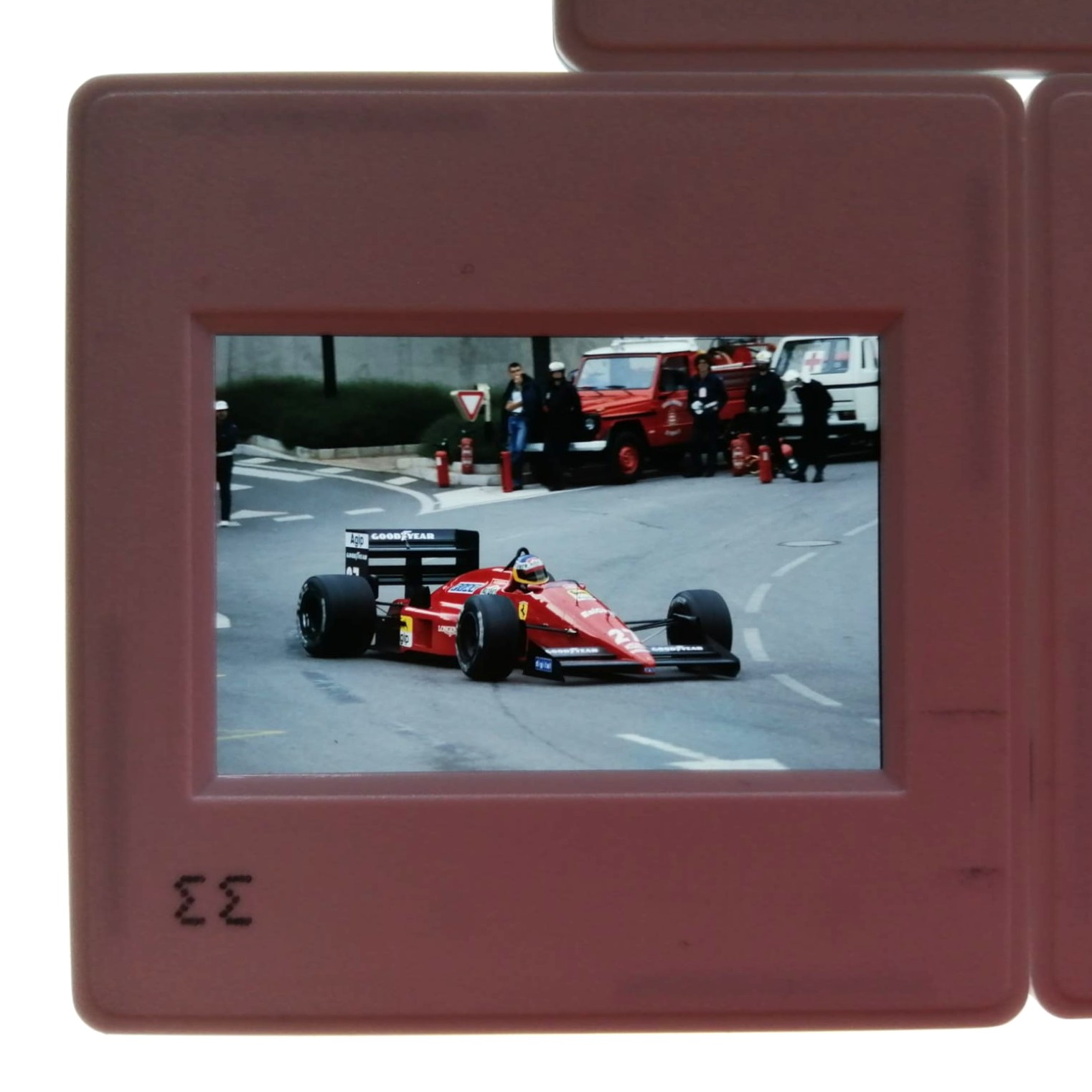 3 Stück alte Presse Foto DIAs, Michele Alboreto, Ferrari, Formel 1 Grand Prix Monaco 1988, 5x5cm